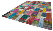 Handmade Area Rug - Blue Patchwork Wool Cotton Carpet 9'11'' x 13'5'' for Living Room