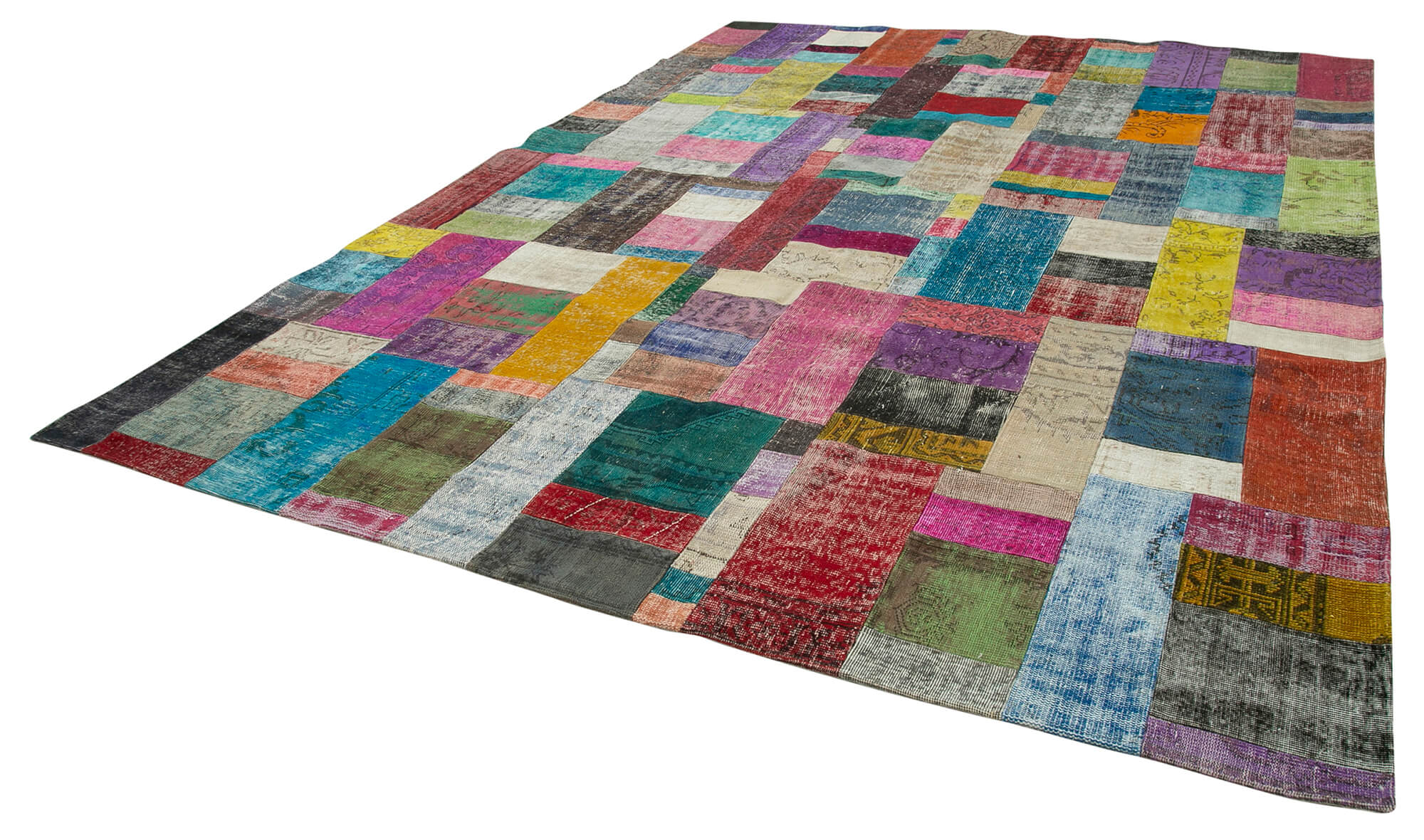 Handmade Area Rug - Blue Patchwork Wool Cotton Carpet 9'11'' x 13'5'' for Living Room