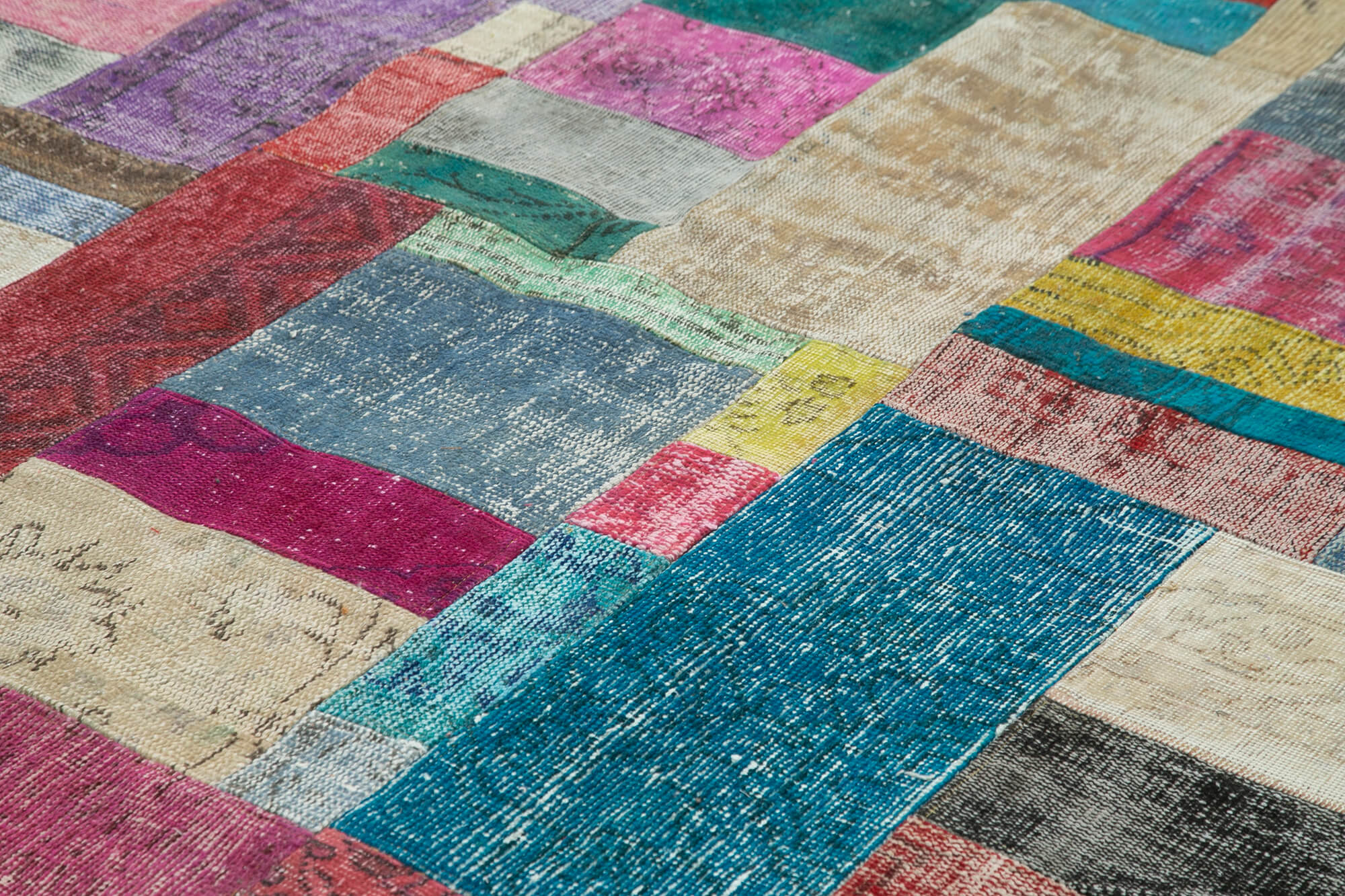 Handmade Area Rug - Blue Patchwork Wool Cotton Carpet 9'11'' x 13'5'' for Living Room