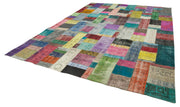 Handmade Area Rug – Blue Patchwork Wool Cotton Carpet 9'11''x13'5'' Vintage Turkish