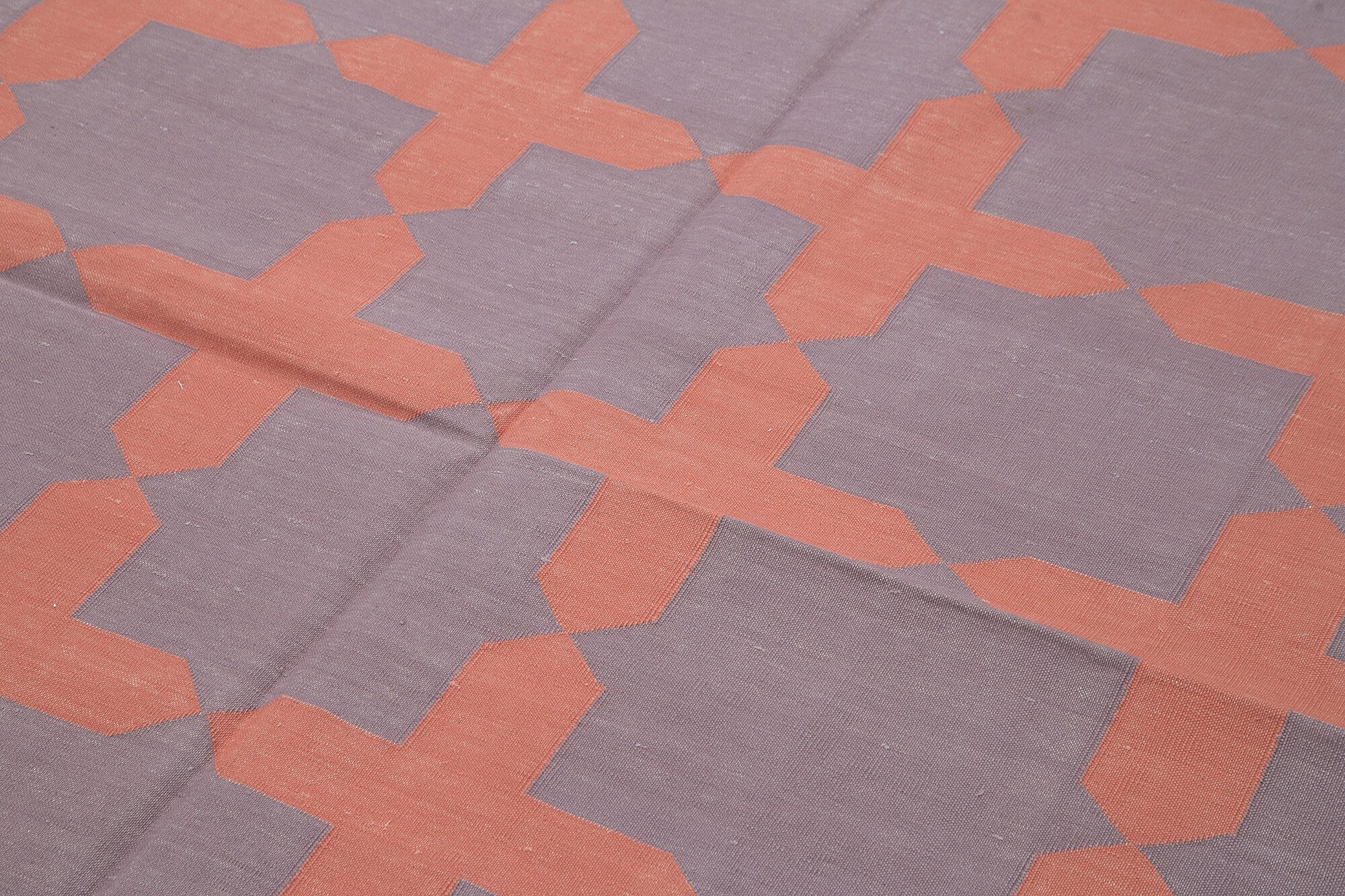 Handmade Area Rug – Purple Geometric Design Cotton Wool Rug 6'x9' Durable Bohemian Style