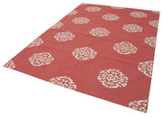 Handmade Area Rug - Red Geometric Cotton Wool Vintage Turkish Carpet 5'11" x 8'9"