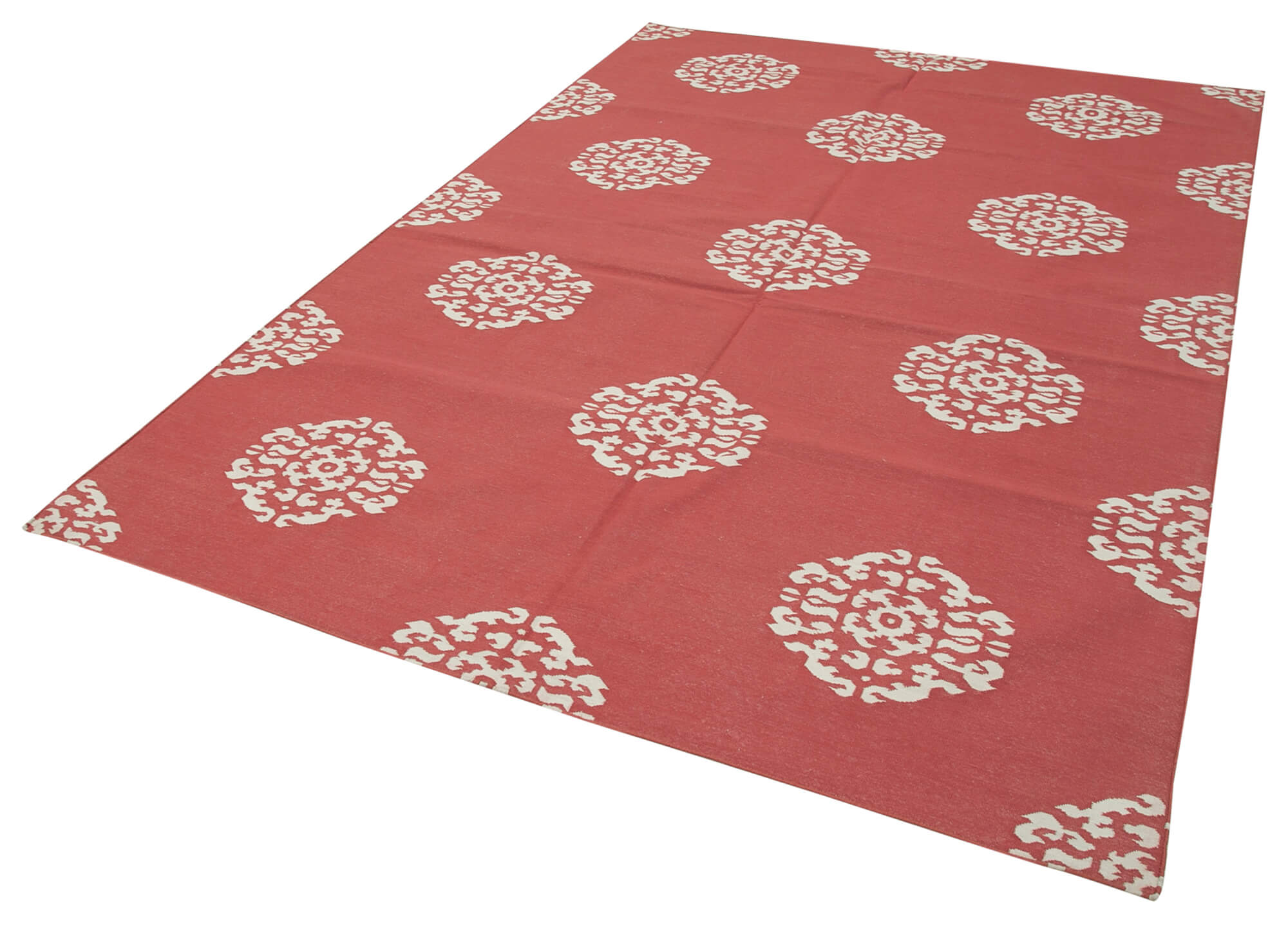 Handmade Area Rug - Red Geometric Cotton Wool Vintage Turkish Carpet 5'11" x 8'9"