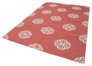 Handmade Wool Area Rug – Red Geometric Vintage Turkish Rug, Cotton Wool Blend 6'1"x8'11"