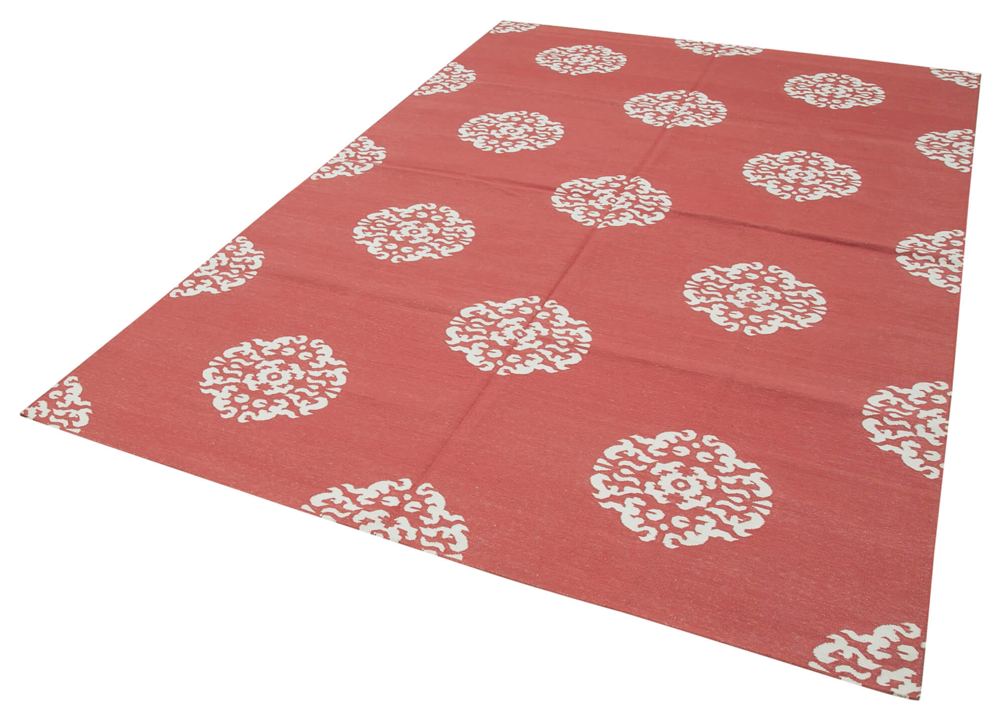 Handmade Wool Area Rug – Red Geometric Vintage Turkish Rug, Cotton Wool Blend 6'1"x8'11"