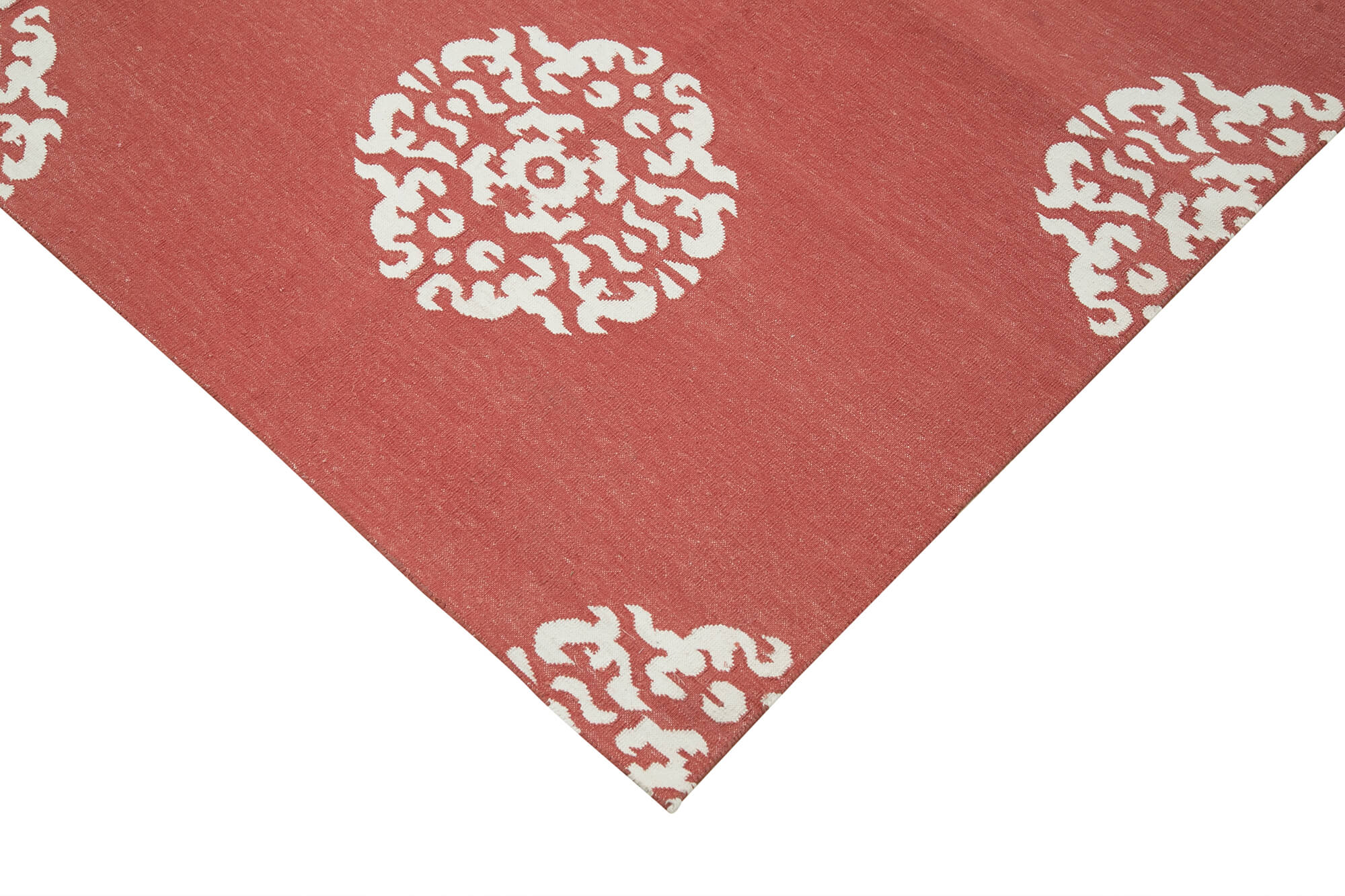 Handmade Wool Area Rug – Red Geometric Vintage Turkish Rug, Cotton Wool Blend 6'1"x8'11"
