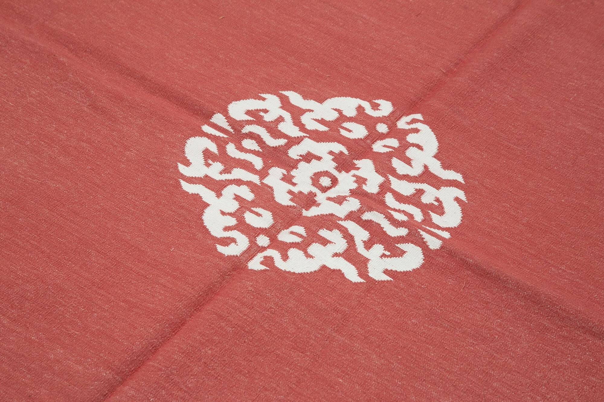 Handmade Wool Area Rug – Red Geometric Vintage Turkish Rug, Cotton Wool Blend 6'1"x8'11"