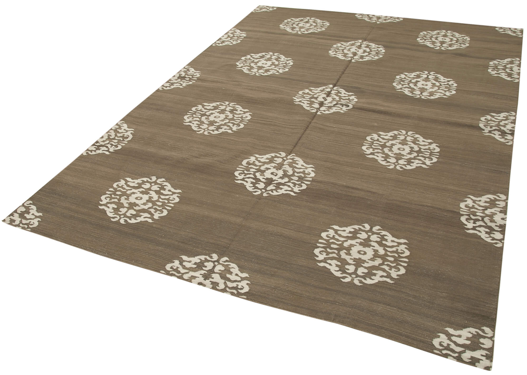 Handmade Wool Area Rug - Brown Geometric Vintage Turkish Rug, Soft Cotton Wool