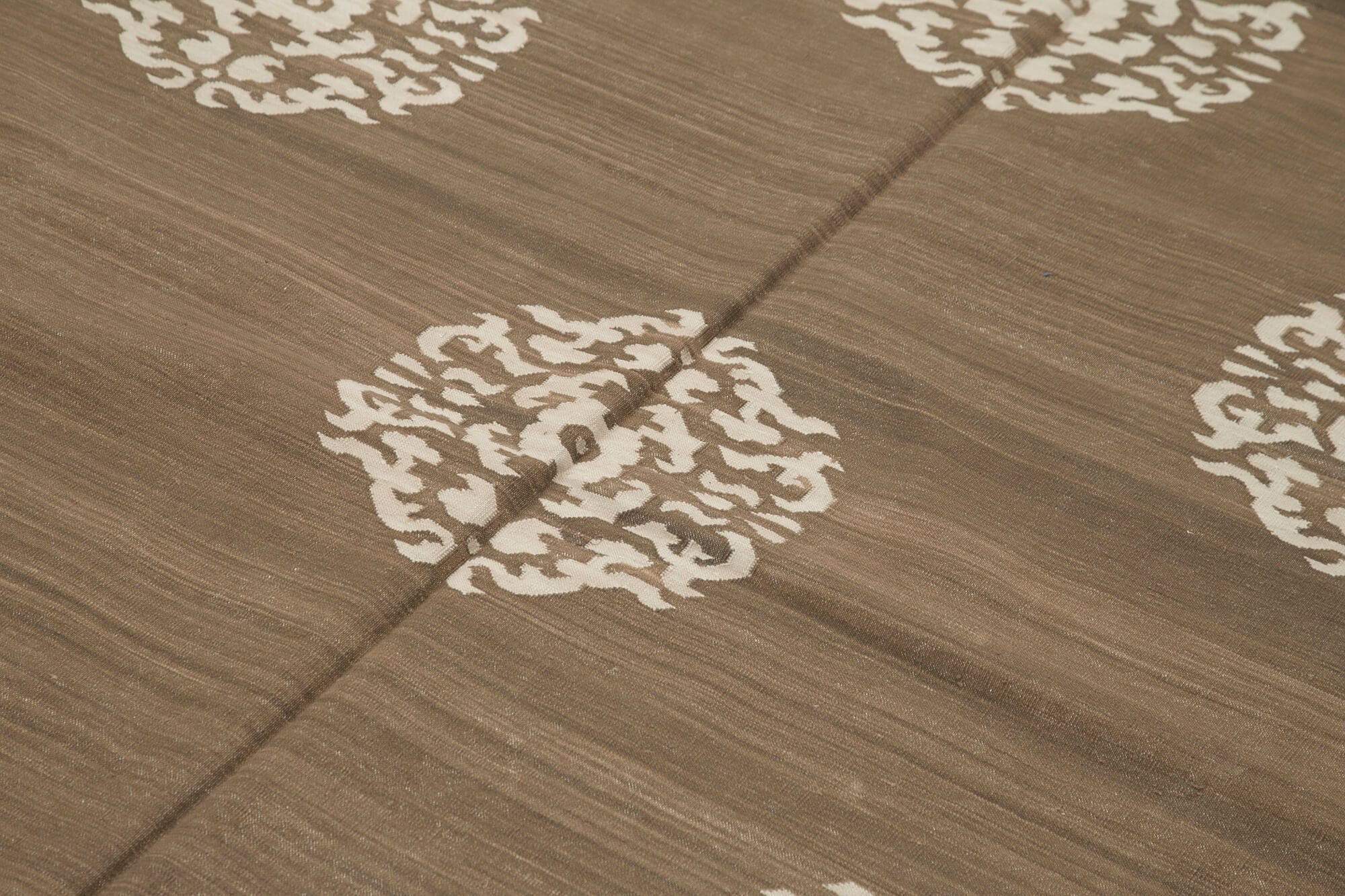 Handmade Wool Area Rug - Brown Geometric Vintage Turkish Rug, Soft Cotton Wool