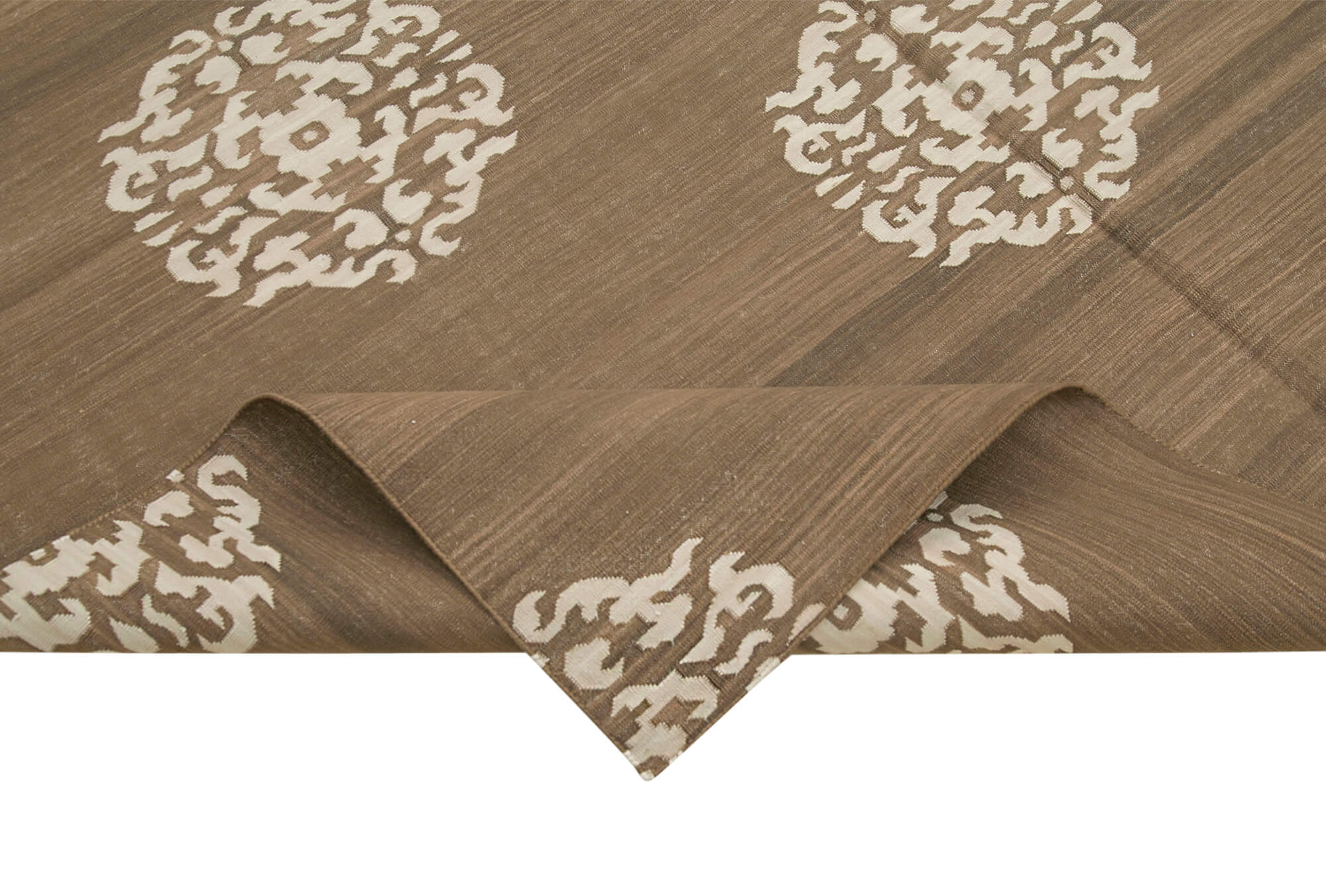 Handmade Wool Area Rug - Brown Geometric Vintage Turkish Rug, Soft Cotton Wool