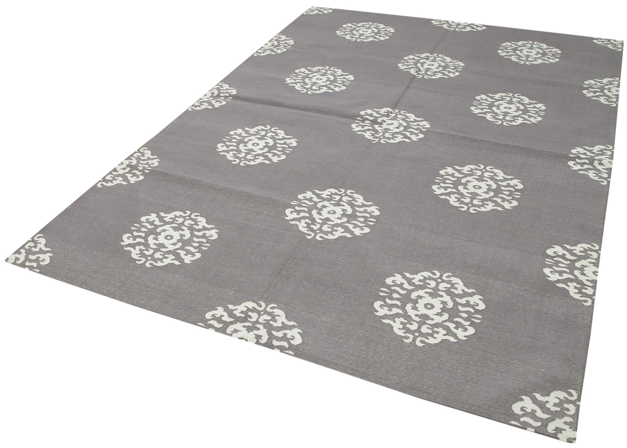 Handmade Wool Area Rug - Grey Geometric Design Cotton Wool Rug 6'1" x 8'9"