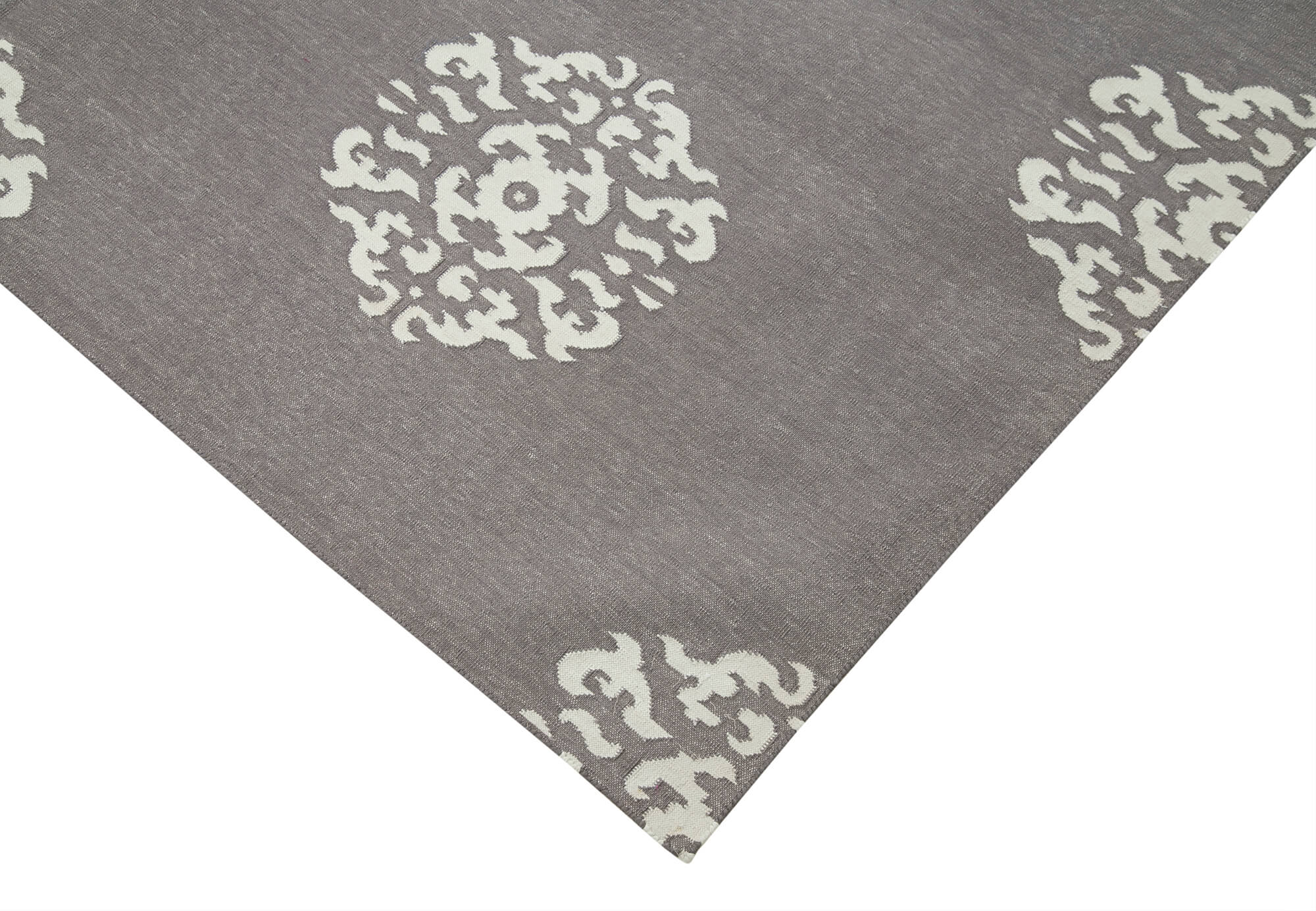 Handmade Wool Area Rug - Grey Geometric Design Cotton Wool Rug 6'1" x 8'9"