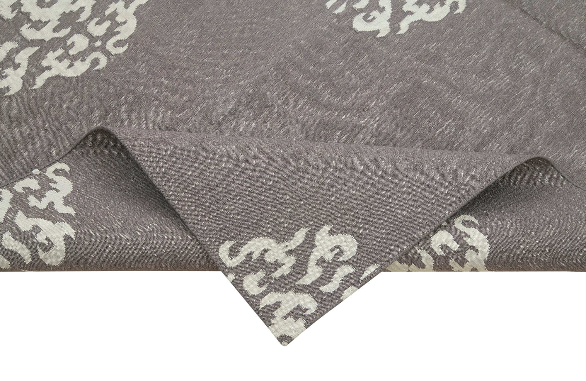 Handmade Wool Area Rug - Grey Geometric Design Cotton Wool Rug 6'1" x 8'9"