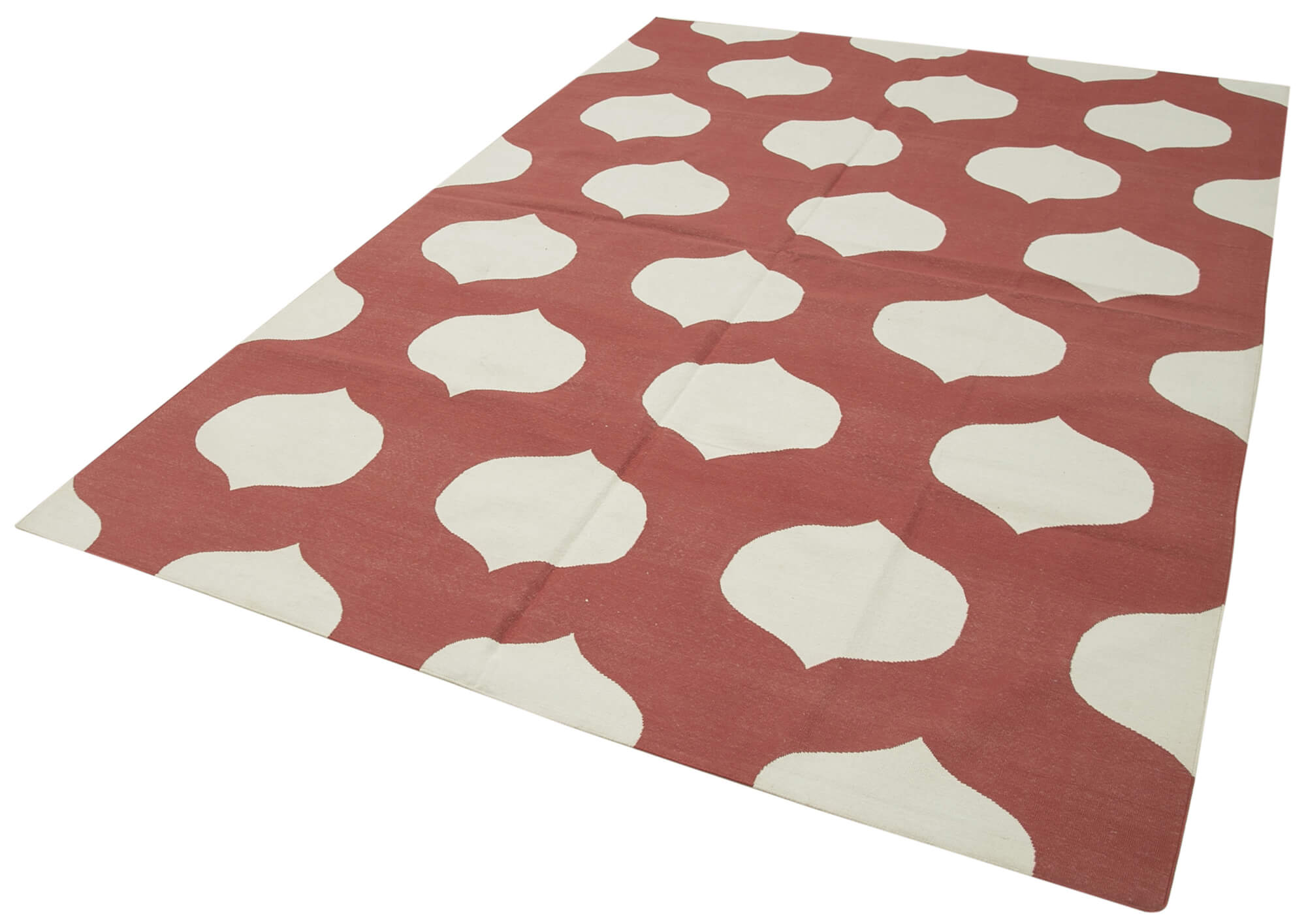 Handmade Area Rug - Red Geometric Cotton Wool Rug 6'1" x 8'10" Durable Soft Texture