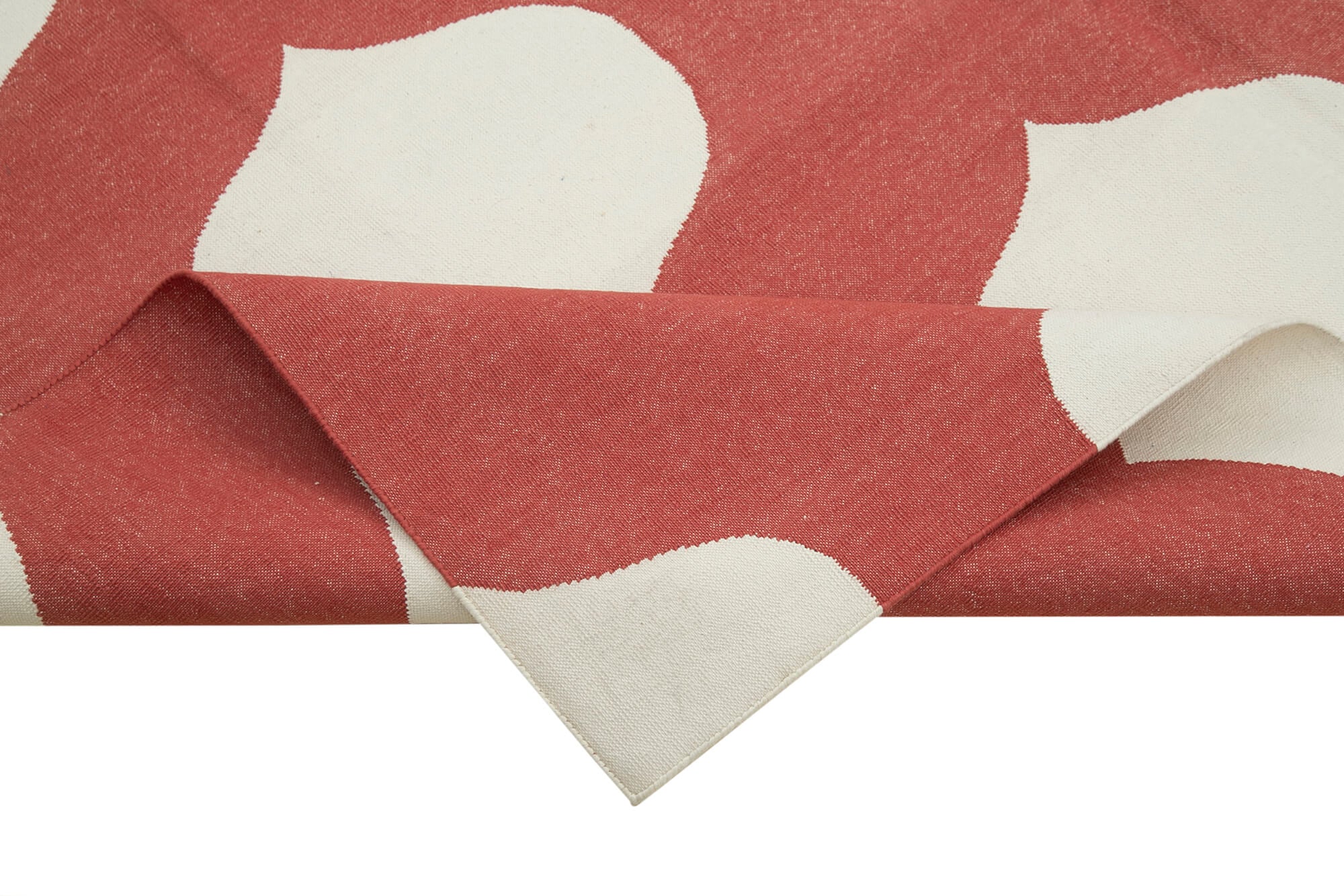 Handmade Area Rug - Red Geometric Cotton Wool Rug 6'1" x 8'10" Durable Soft Texture