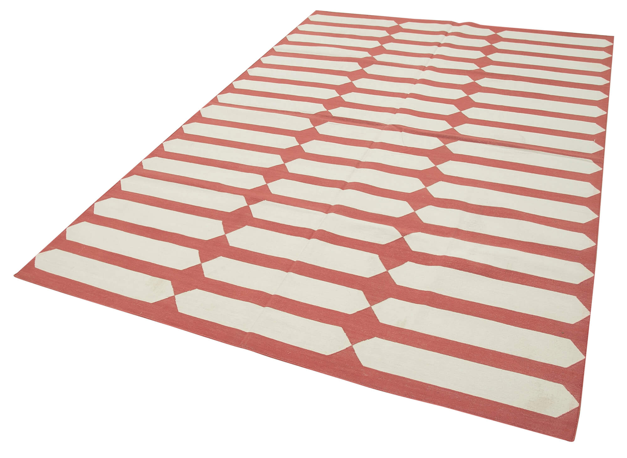 Handmade Wool Area Rug – Red Geometric Carpet | Cotton Wool Durable Rug 6'0"x8'10"