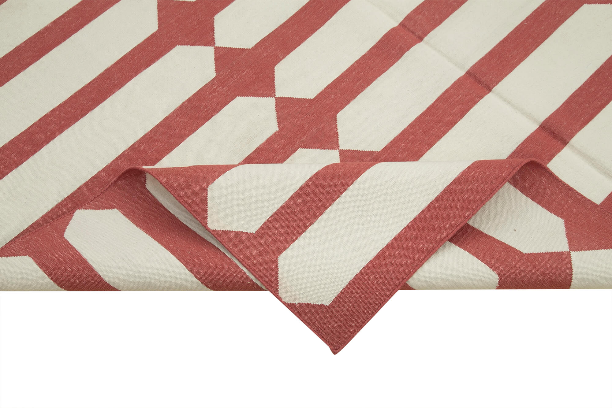 Handmade Wool Area Rug – Red Geometric Carpet | Cotton Wool Durable Rug 6'0"x8'10"