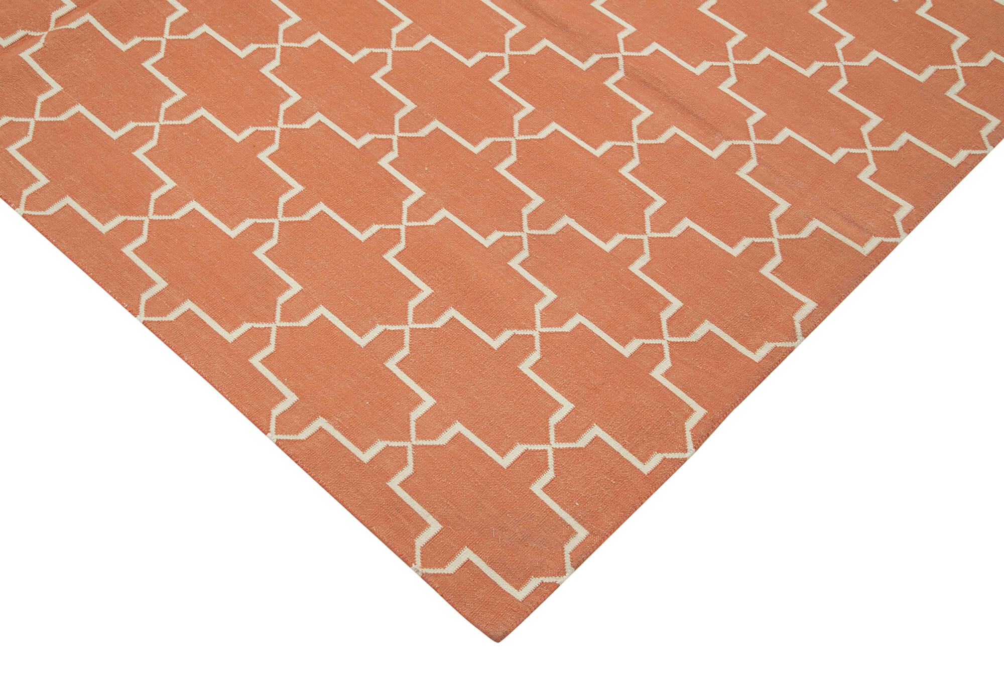 Handmade Area Rug - Orange Geometric Cotton Wool Rug 6'5'' x 9'2'' | Durable Soft Texture