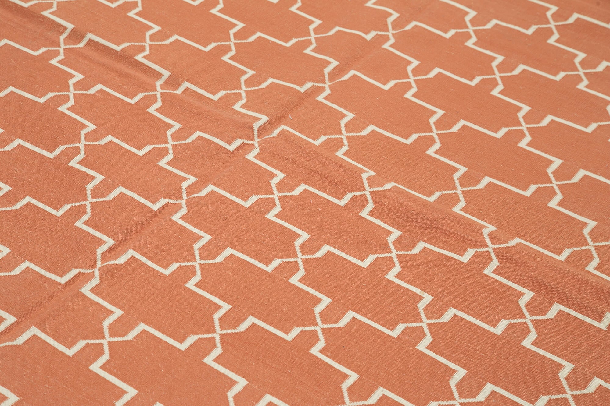 Handmade Area Rug - Orange Geometric Cotton Wool Rug 6'5'' x 9'2'' | Durable Soft Texture