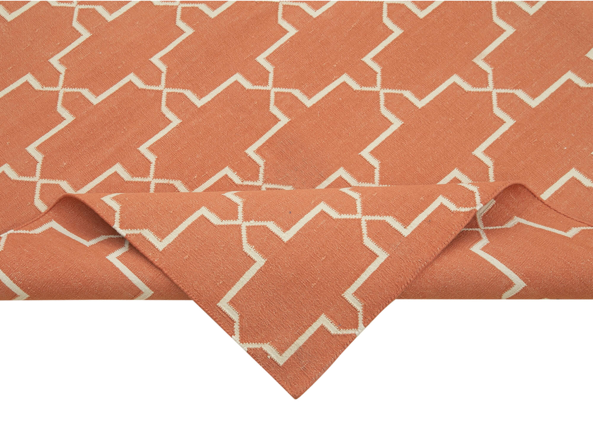 Handmade Area Rug - Orange Geometric Cotton Wool Rug 6'5'' x 9'2'' | Durable Soft Texture