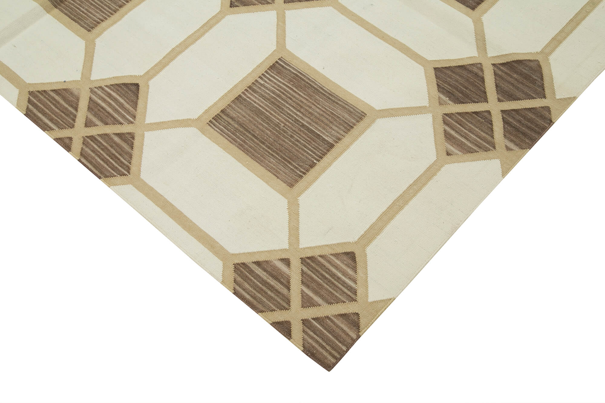 Handmade Wool Area Rug – Brown Geometric Pattern Carpet, Soft Cotton Wool Rug 5x8