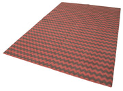 Handmade Wool Area Rug - Red Geometric Design 6x9 Cotton Wool Rug for Living Room