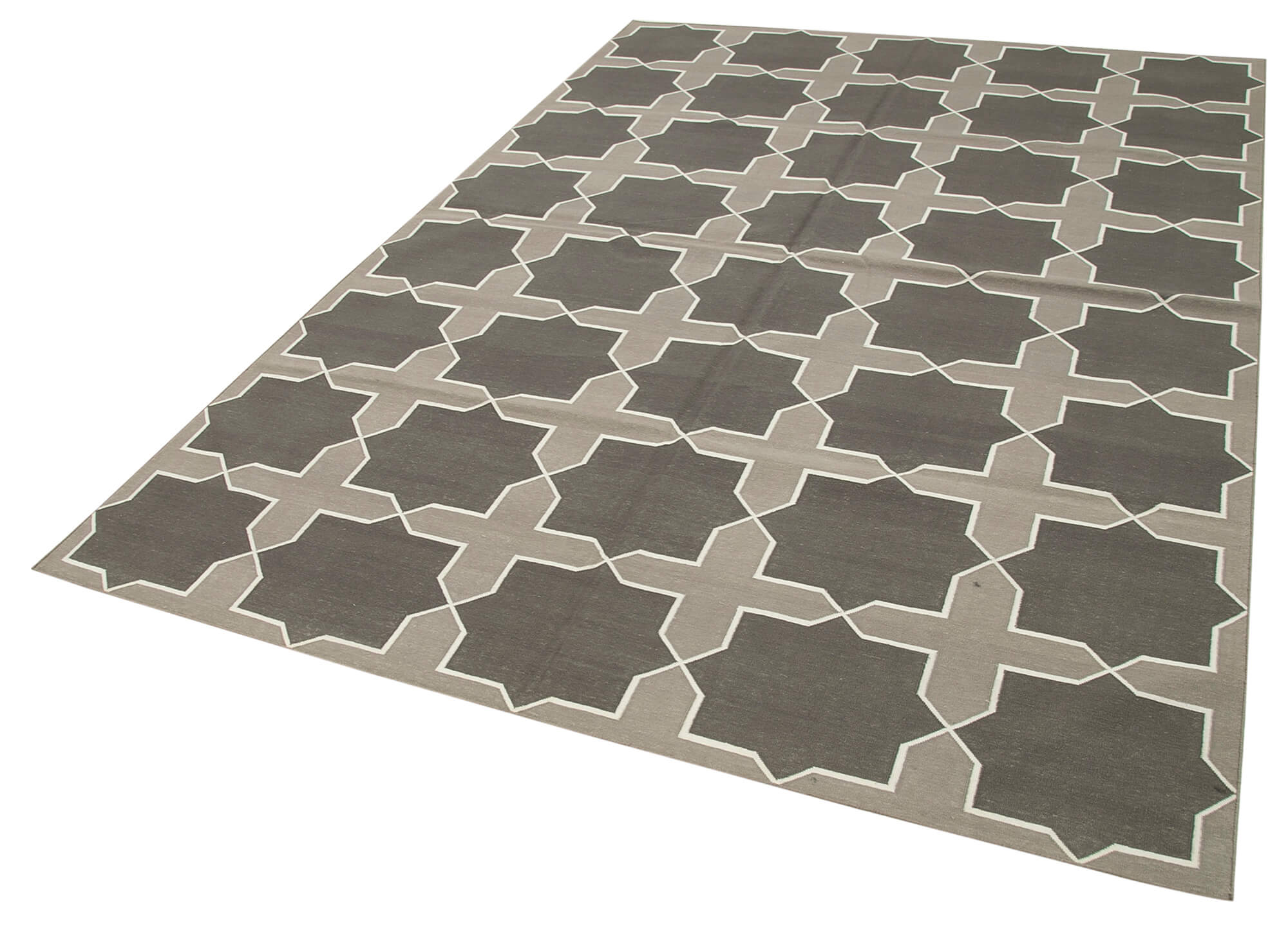 Handmade Wool Area Rug – Grey Geometric Cotton Wool Rug 6'3" x 8'11"