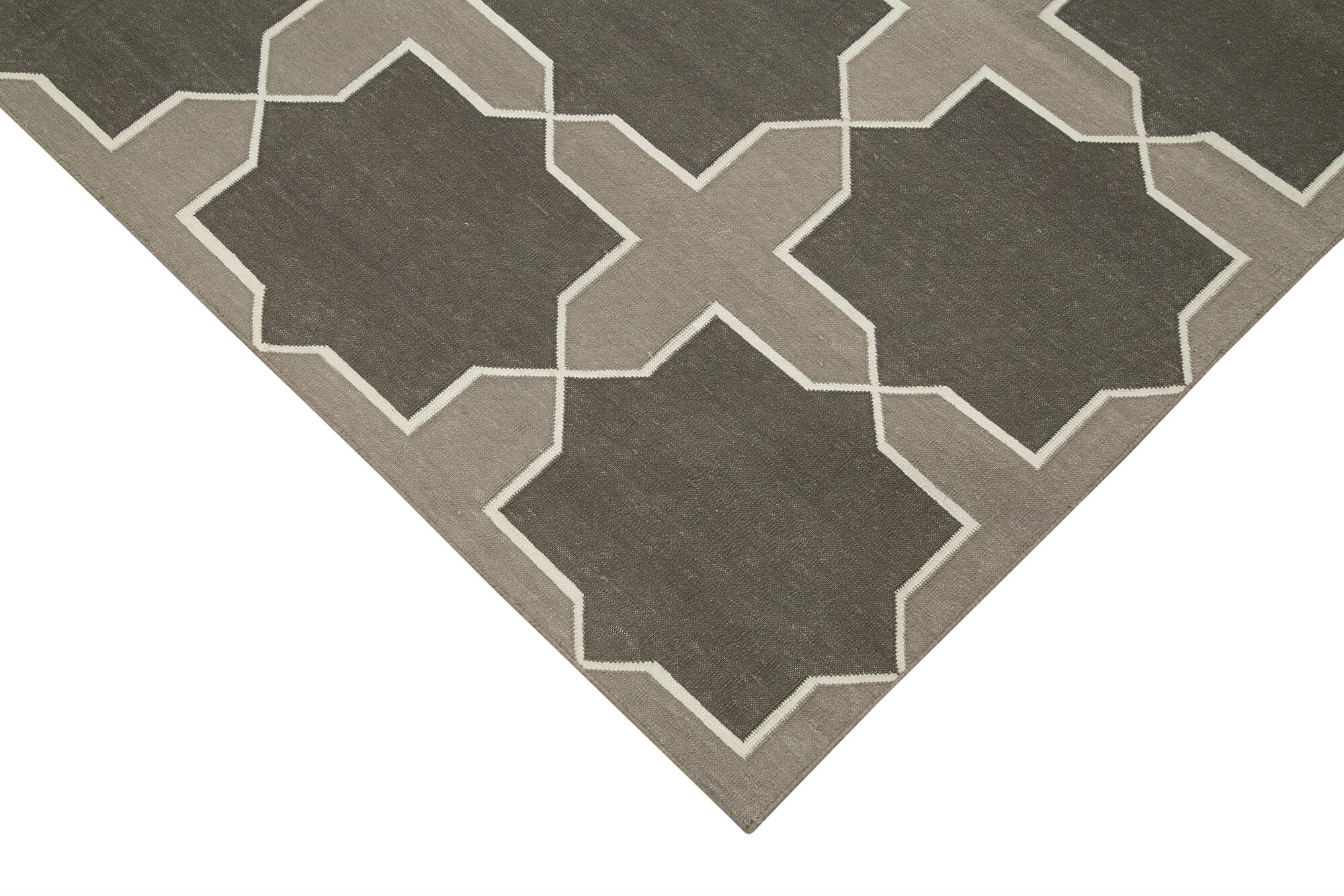 Handmade Wool Area Rug – Grey Geometric Cotton Wool Rug 6'3" x 8'11"