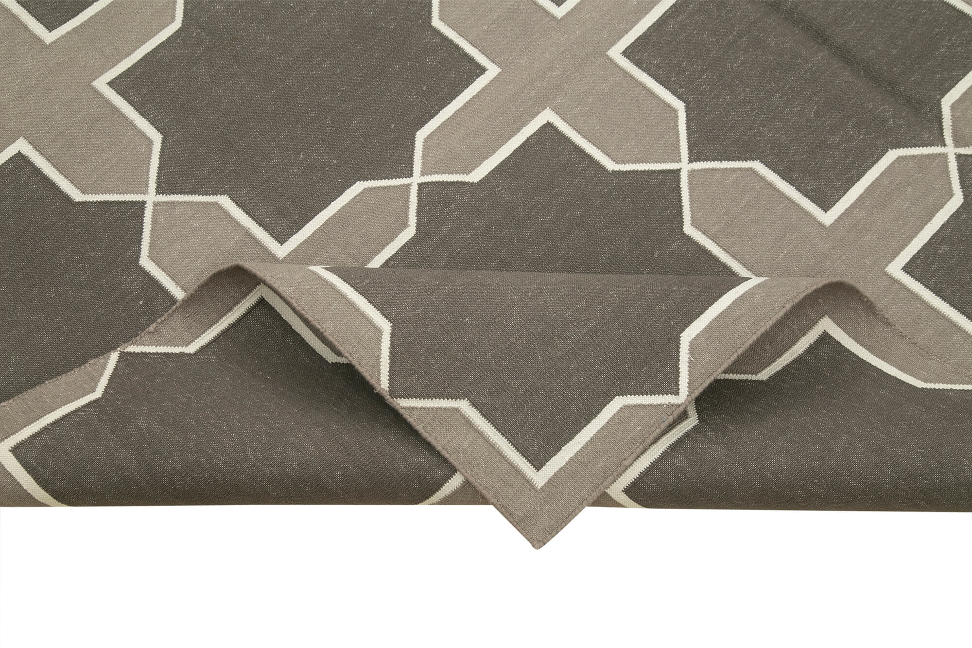 Handmade Wool Area Rug – Grey Geometric Cotton Wool Rug 6'3" x 8'11"