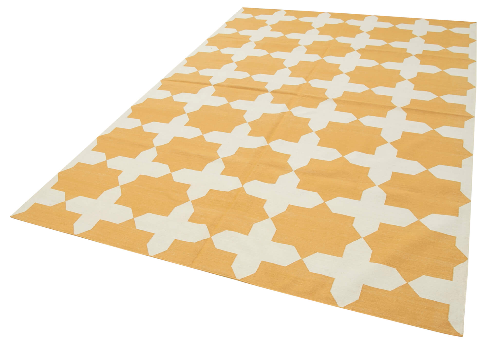 Handmade Wool Area Rug – Yellow Geometric Cotton Wool Rug 6'2'' x 8'11''