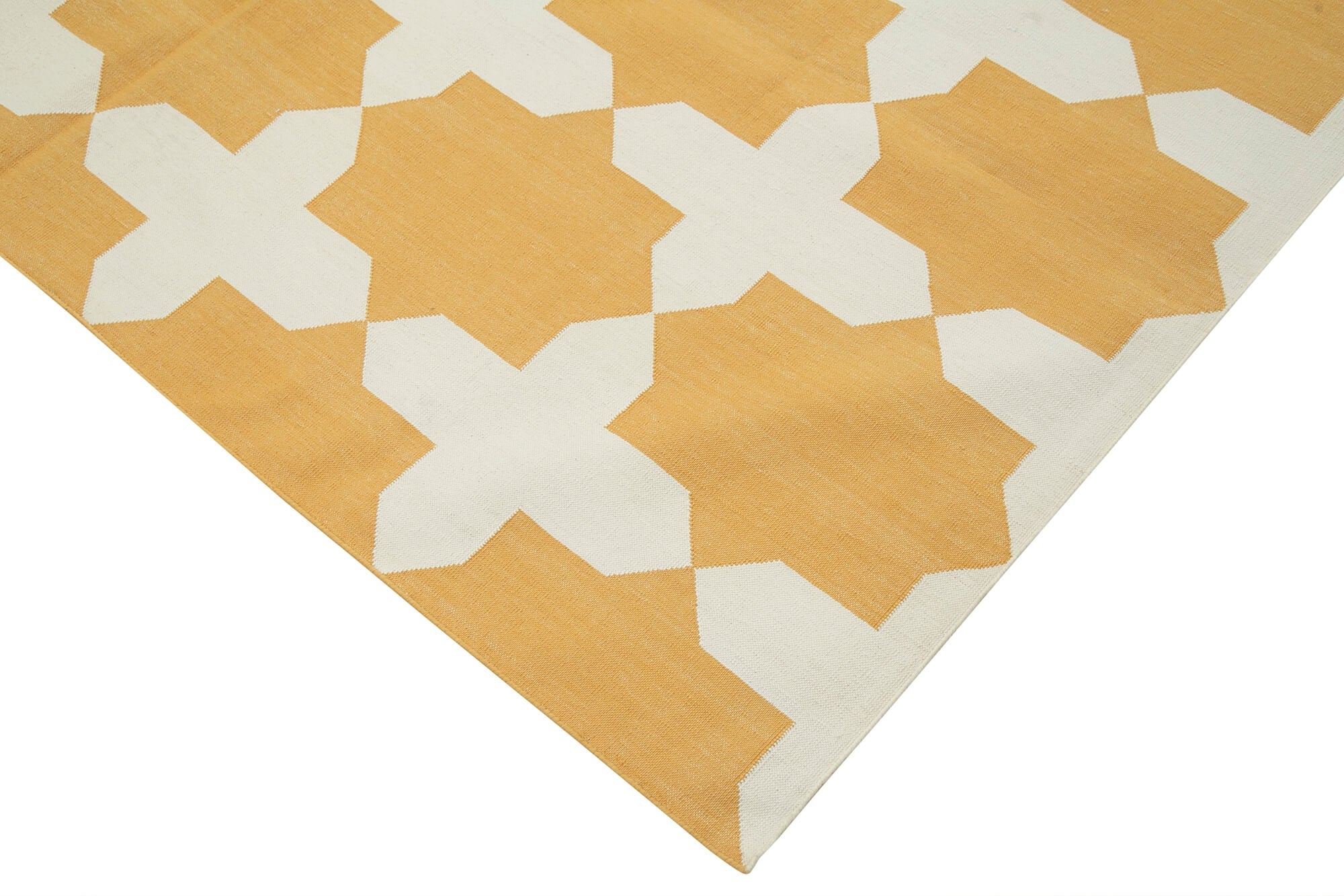 Handmade Wool Area Rug – Yellow Geometric Cotton Wool Rug 6'2'' x 8'11''