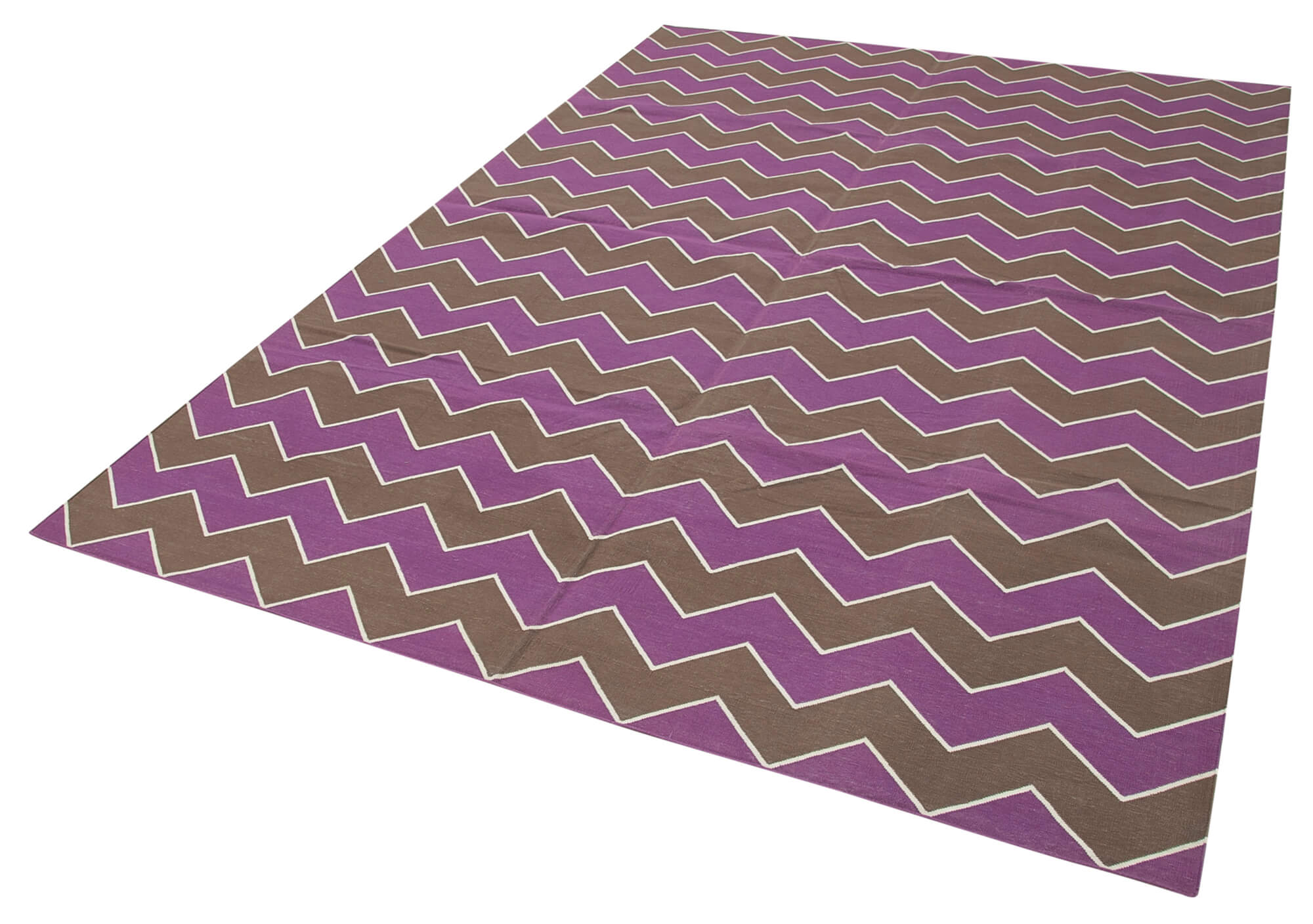 Handmade Wool Area Rug – Brown Geometric Cotton Wool Rug 6'2'' x 8'11''