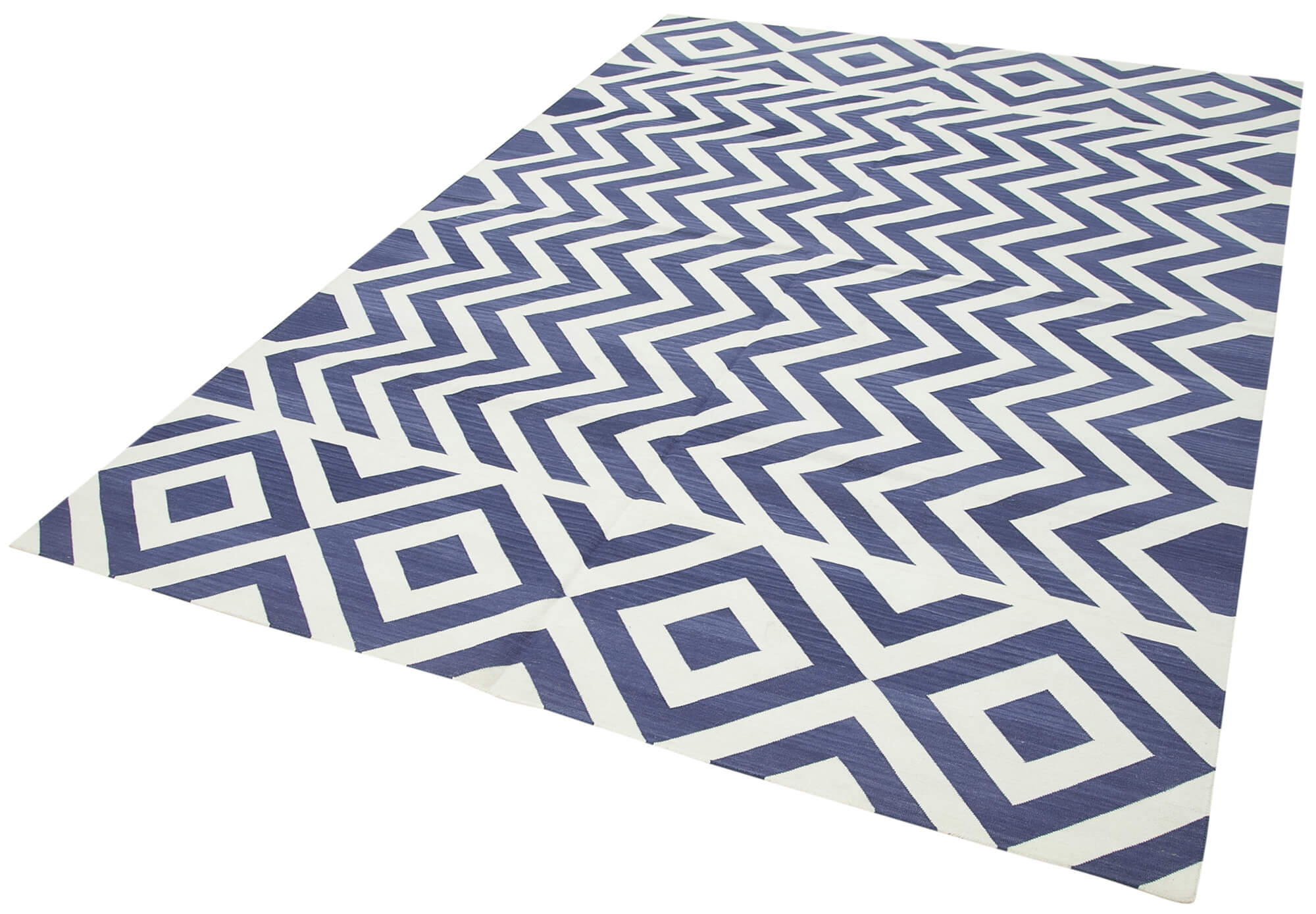 Handmade Wool Area Rug – Blue Geometric Pattern Carpet | Durable Cotton Wool Rug 6'0"x8'11"