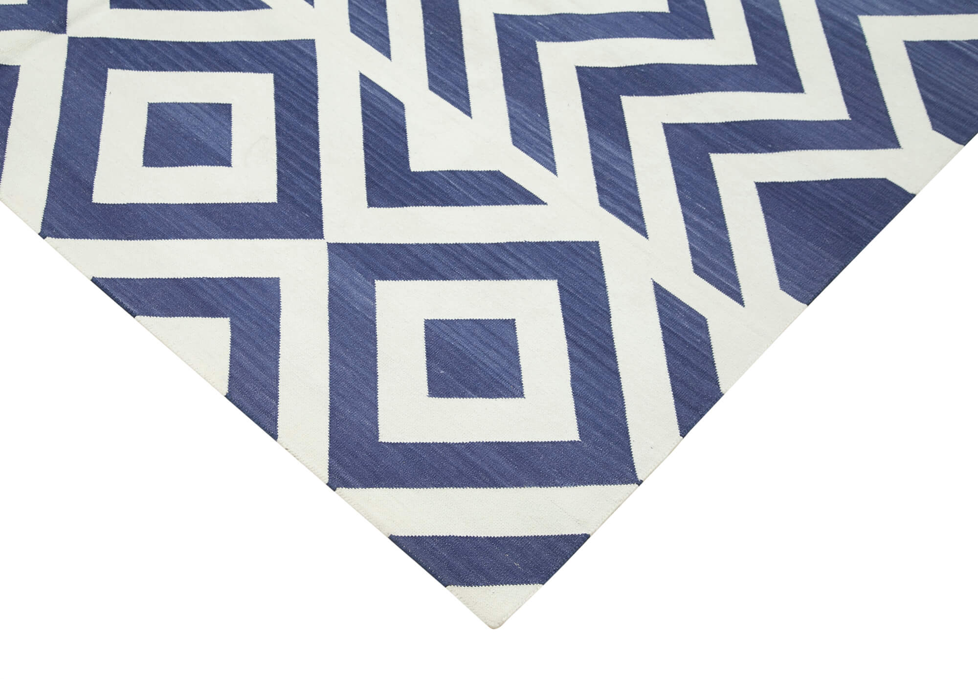 Handmade Wool Area Rug – Blue Geometric Pattern Carpet | Durable Cotton Wool Rug 6'0"x8'11"