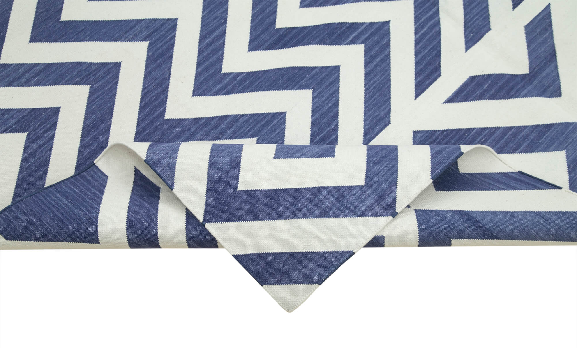 Handmade Wool Area Rug – Blue Geometric Pattern Carpet | Durable Cotton Wool Rug 6'0"x8'11"