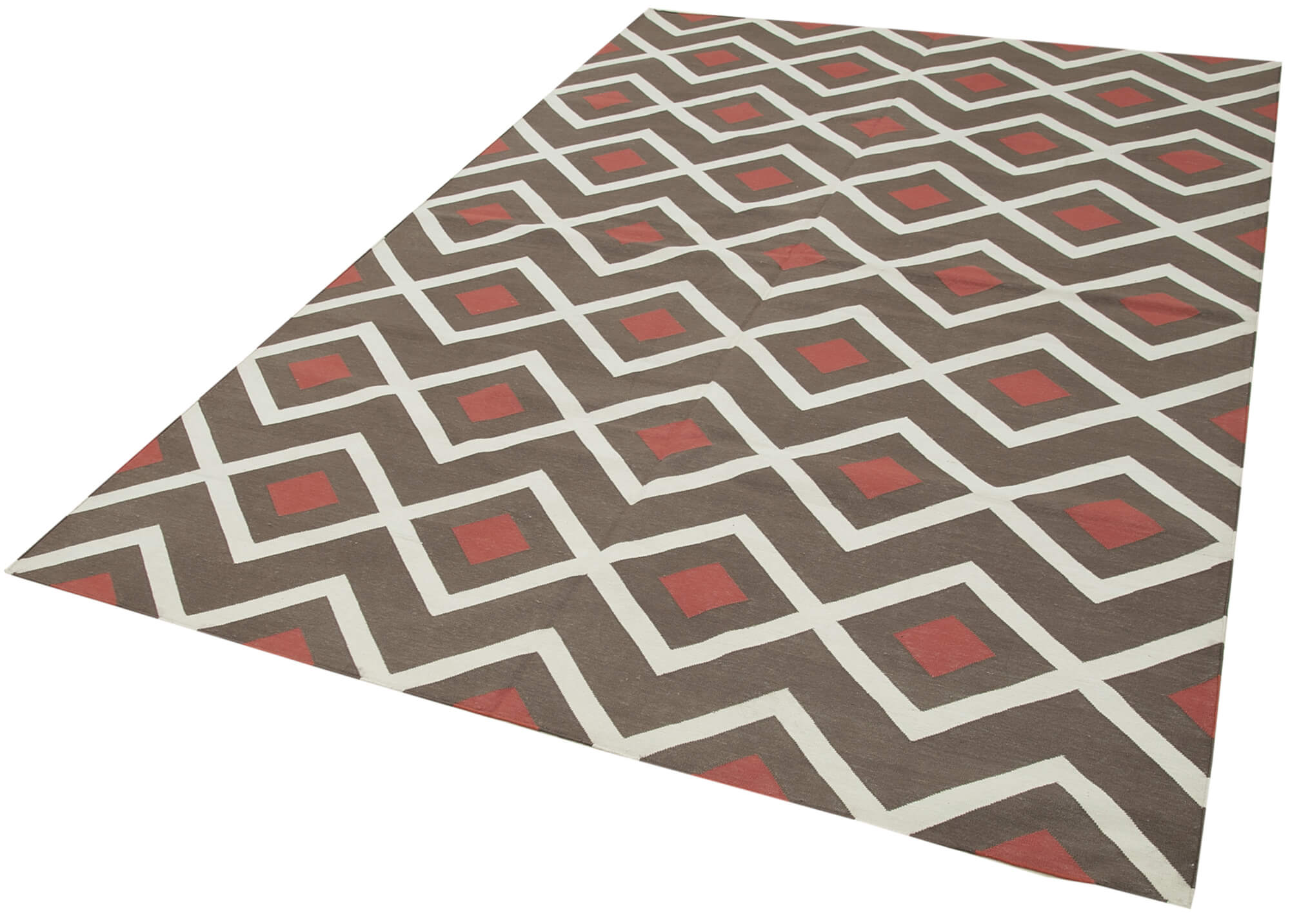 Handmade Area Rug - Brown Geometric Cotton Wool Rug 6'0" x 8'11" Durable Soft Carpet