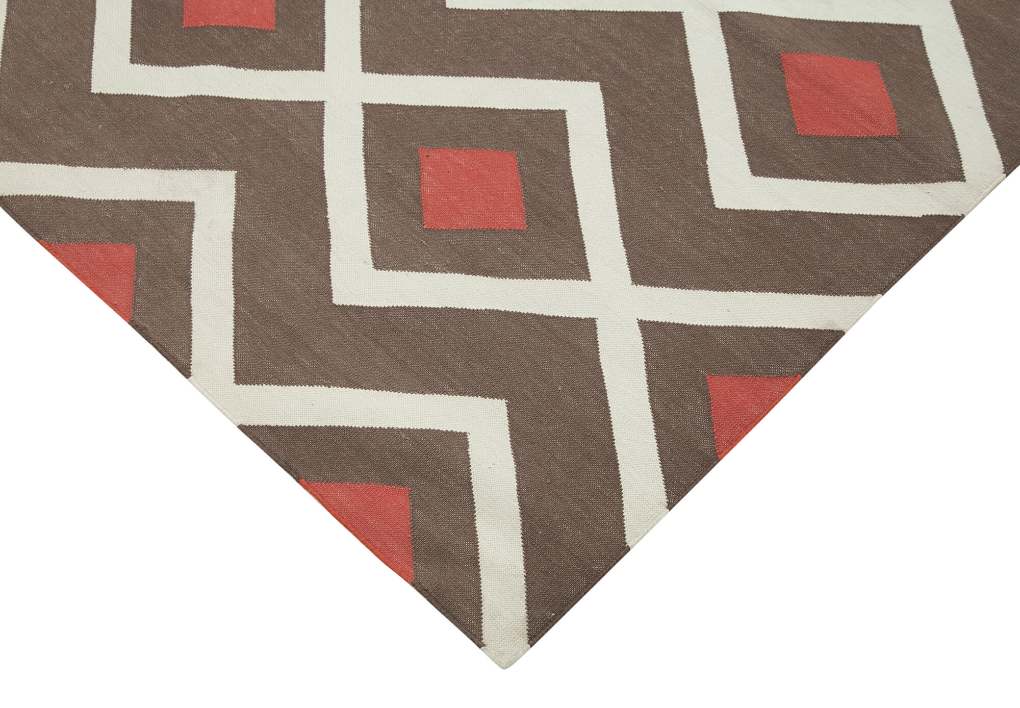 Handmade Area Rug - Brown Geometric Cotton Wool Rug 6'0" x 8'11" Durable Soft Carpet