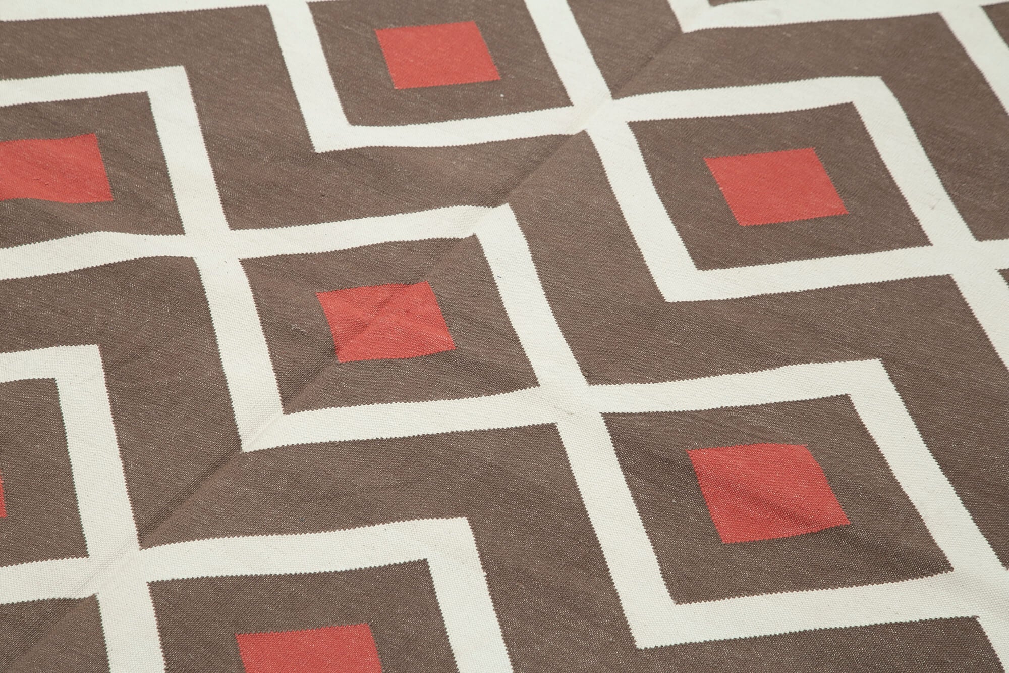 Handmade Area Rug - Brown Geometric Cotton Wool Rug 6'0" x 8'11" Durable Soft Carpet