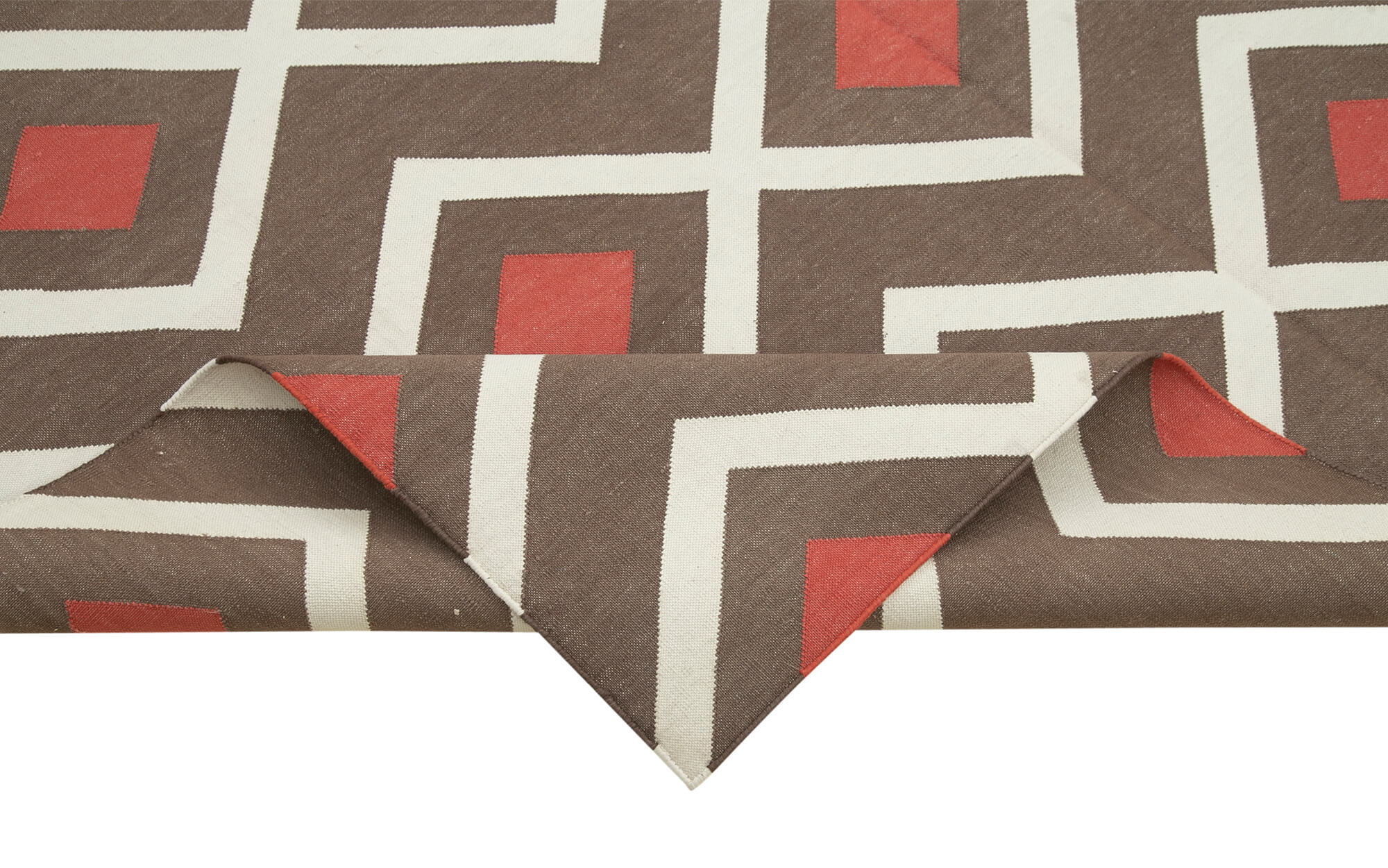 Handmade Area Rug - Brown Geometric Cotton Wool Rug 6'0" x 8'11" Durable Soft Carpet