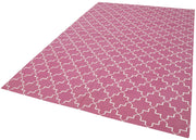 Handmade Wool Area Rug - Pink Geometric Cotton Wool Rug 6'1" x 8'11" Bohemian Style