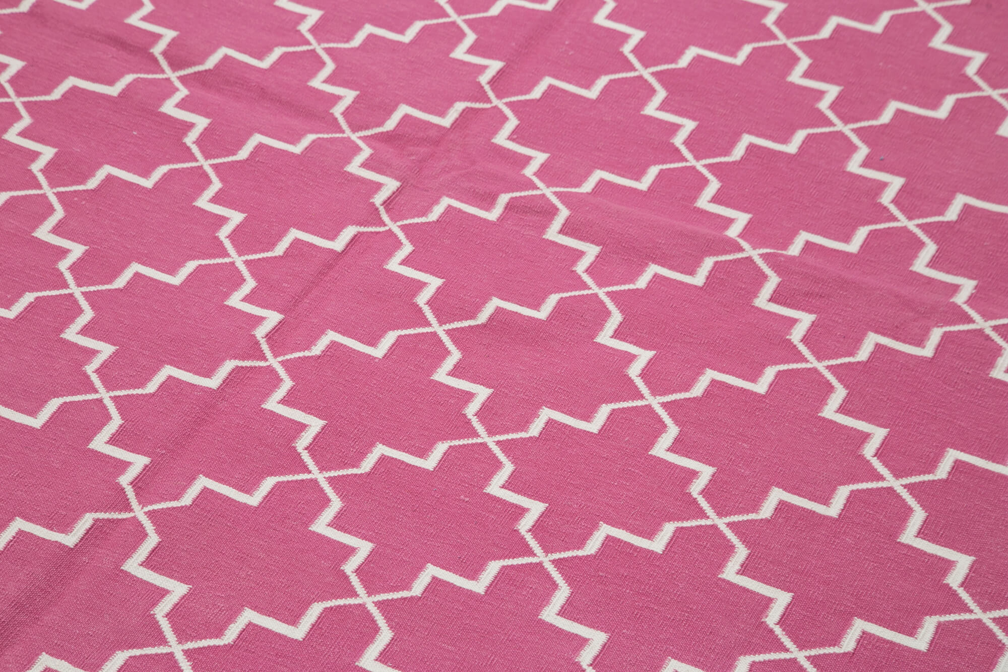 Handmade Wool Area Rug - Pink Geometric Cotton Wool Rug 6'1" x 8'11" Bohemian Style