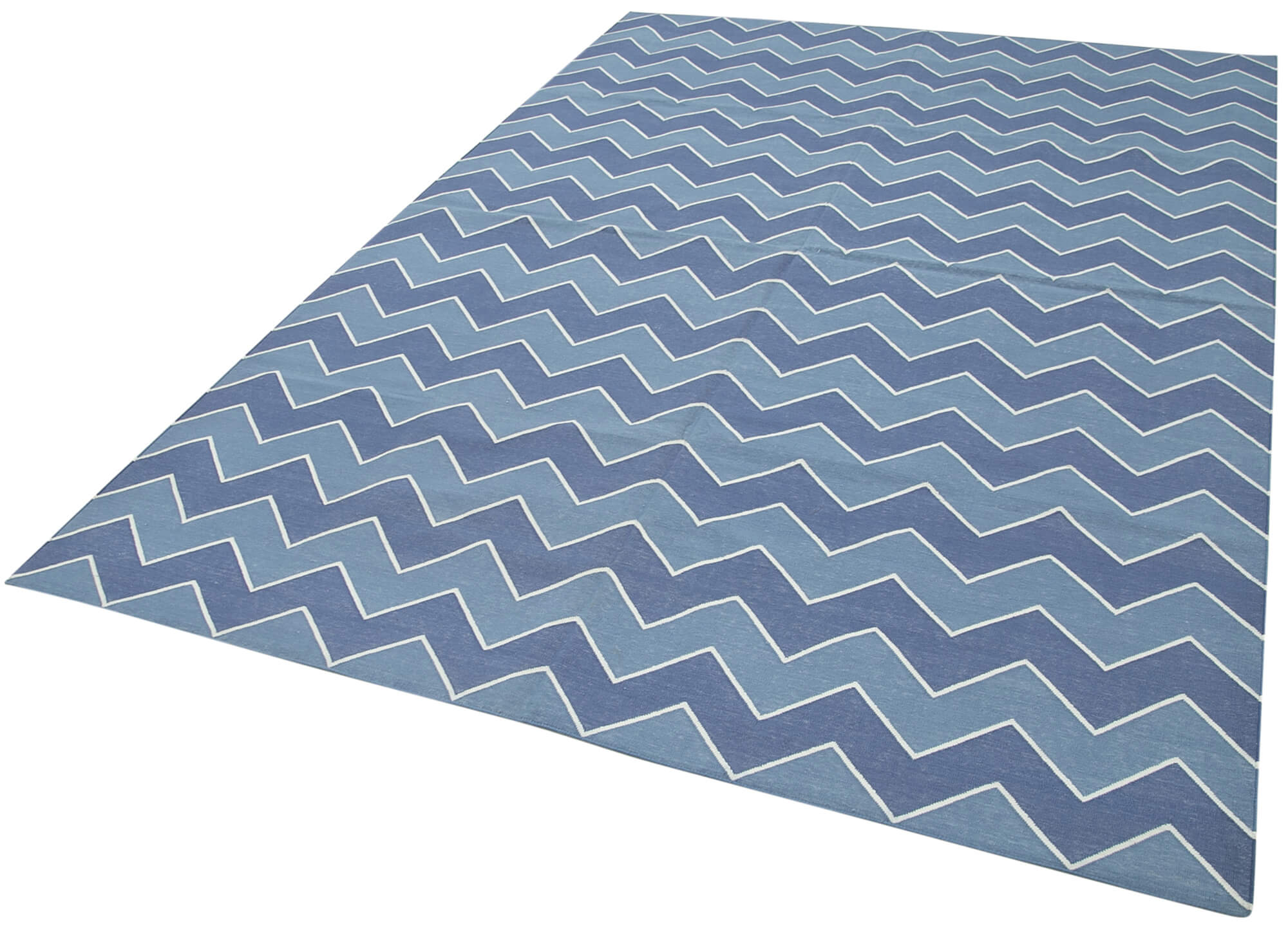 Handmade Area Rug – Blue Geometric Cotton Wool Rug 6'2'' x 8'10'' for Living Room