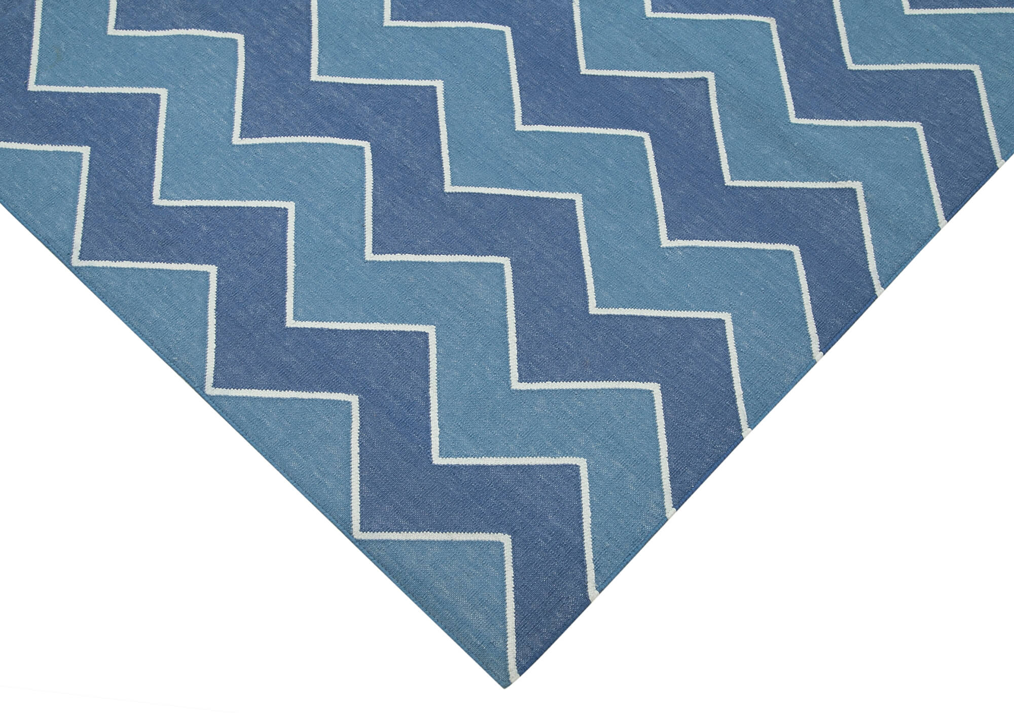 Handmade Area Rug – Blue Geometric Cotton Wool Rug 6'2'' x 8'10'' for Living Room