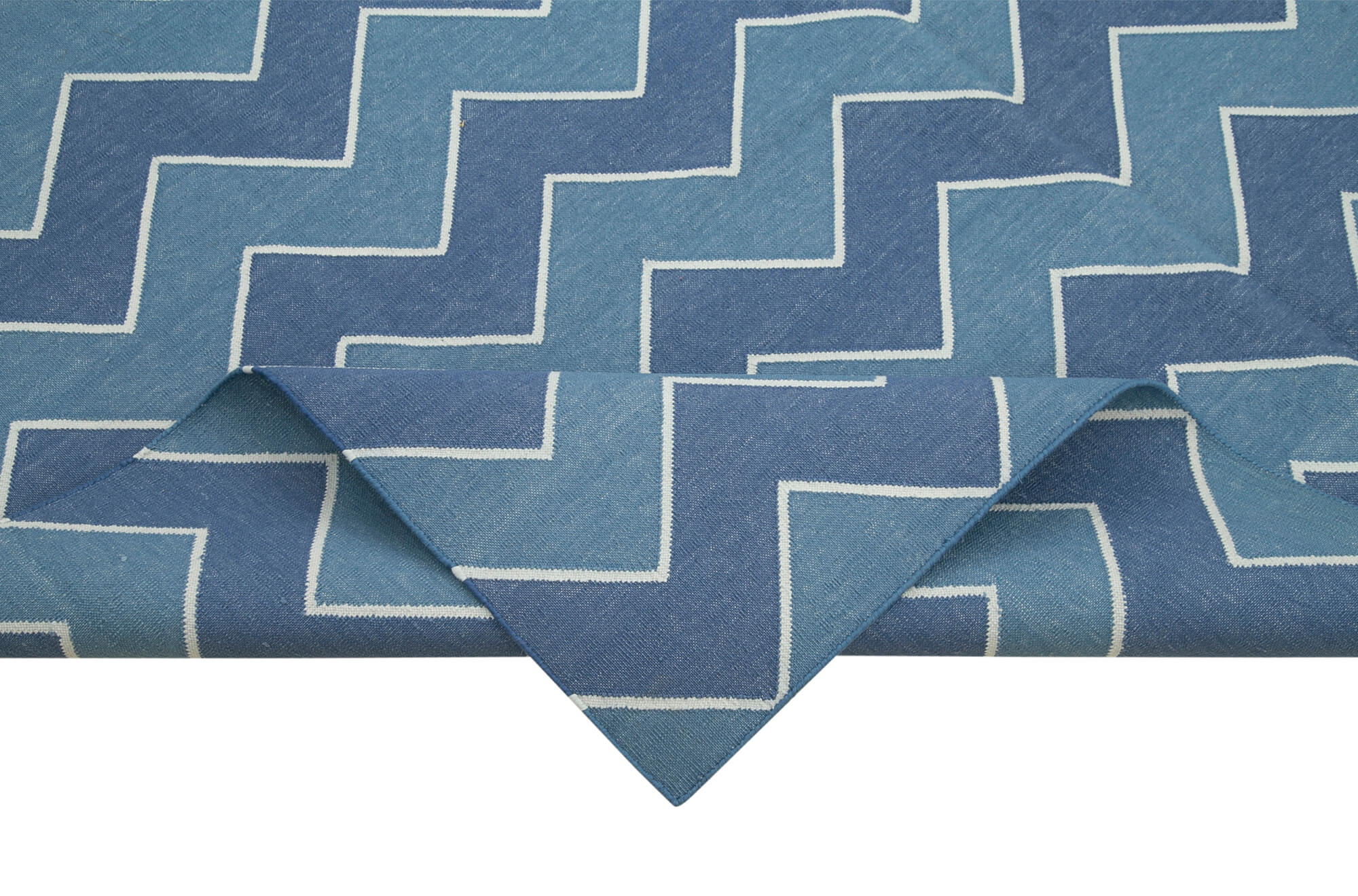 Handmade Area Rug – Blue Geometric Cotton Wool Rug 6'2'' x 8'10'' for Living Room