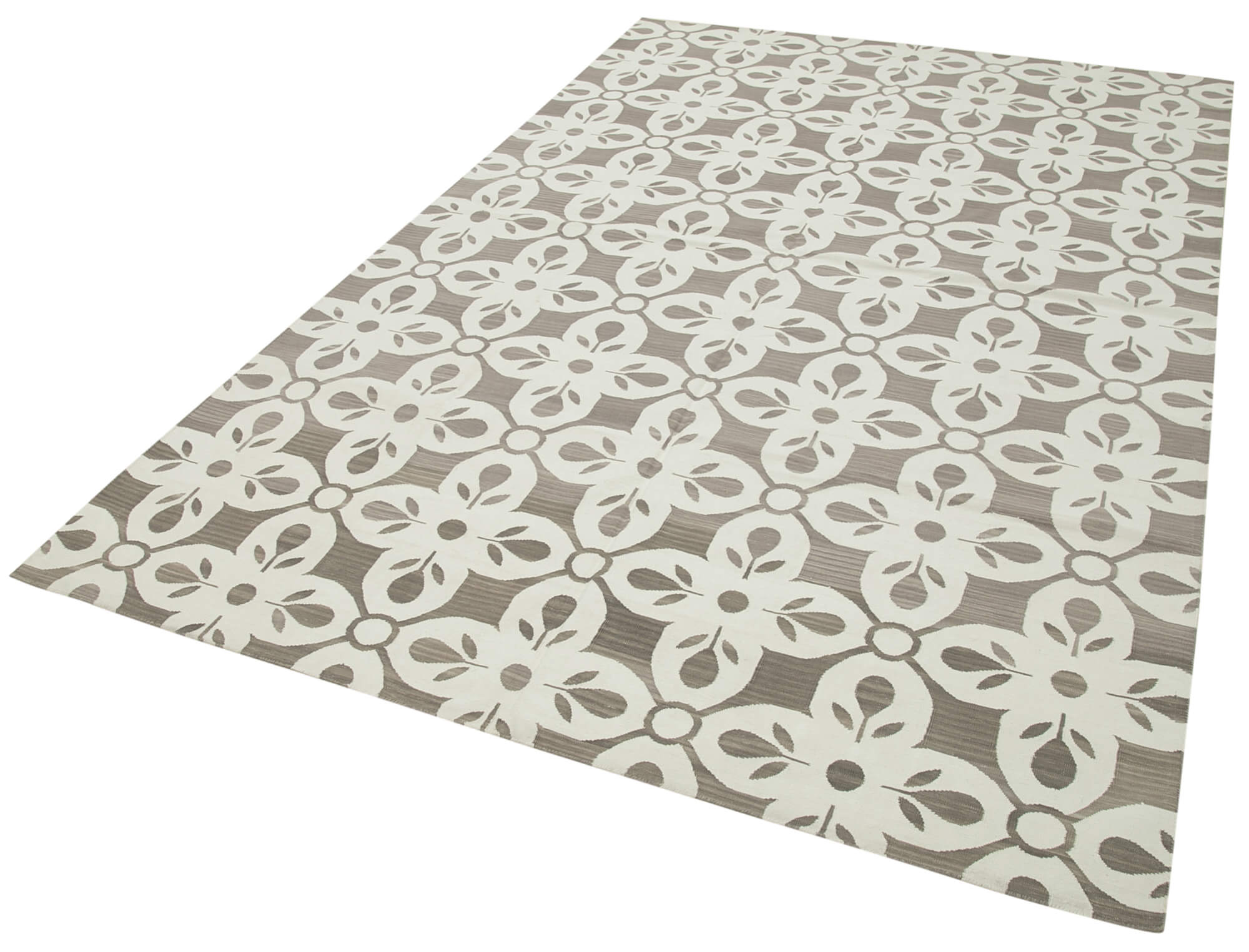 Handmade Wool Area Rug - Grey Geometric Design Cotton Wool Rug 5'10''x9'1''