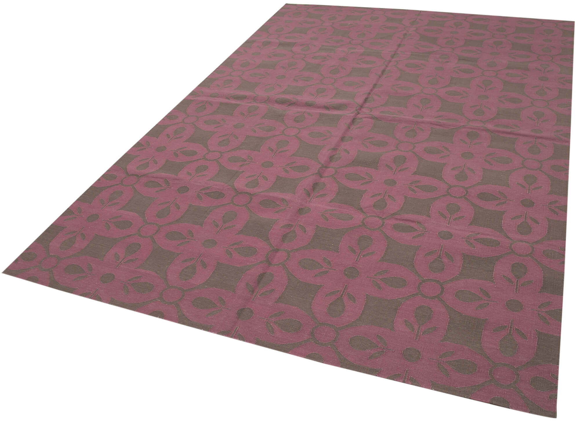 Handmade Area Rug - Brown Geometric Cotton Wool Vintage Turkish Carpet 6'1"x8'10"