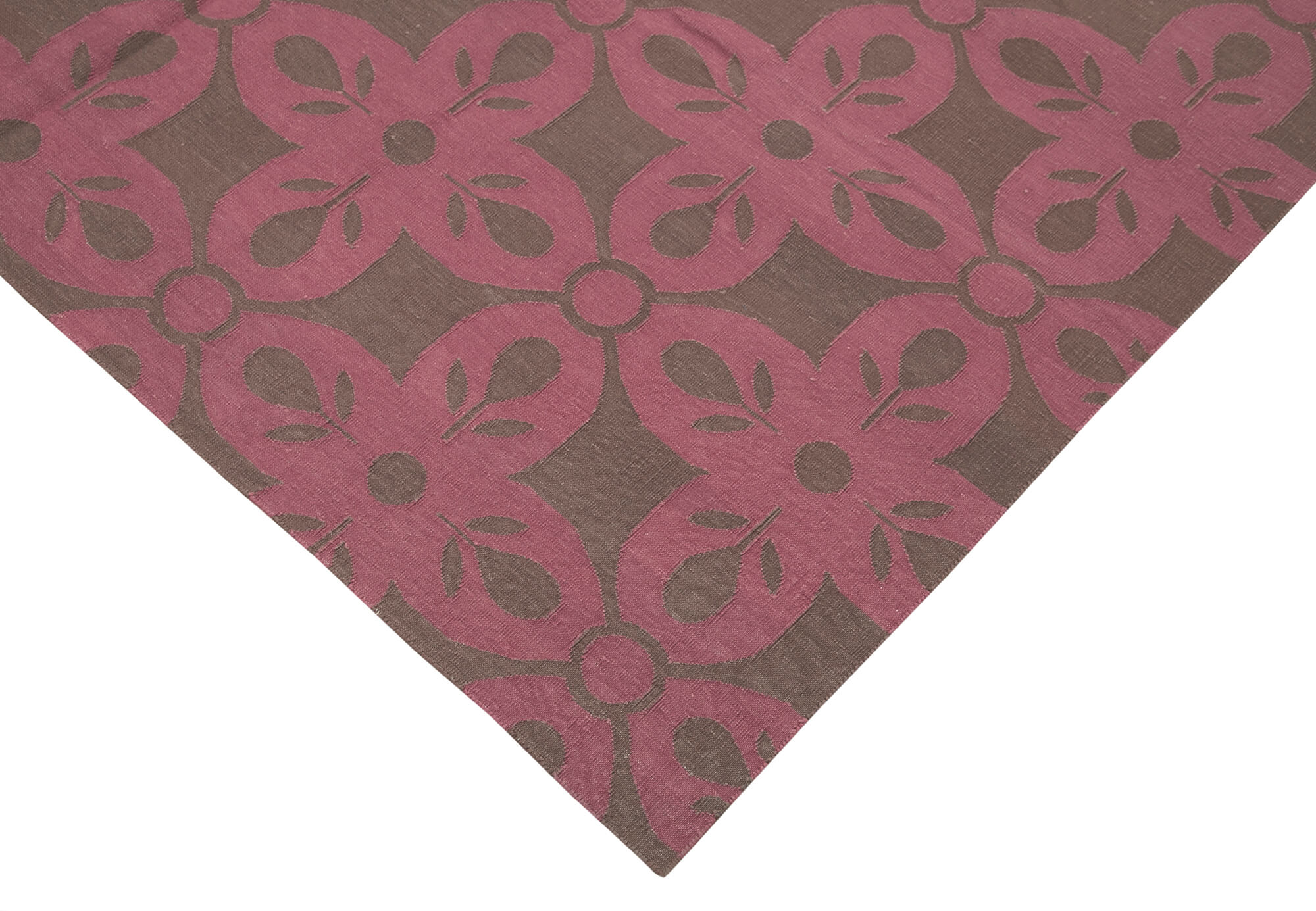 Handmade Area Rug - Brown Geometric Cotton Wool Vintage Turkish Carpet 6'1"x8'10"