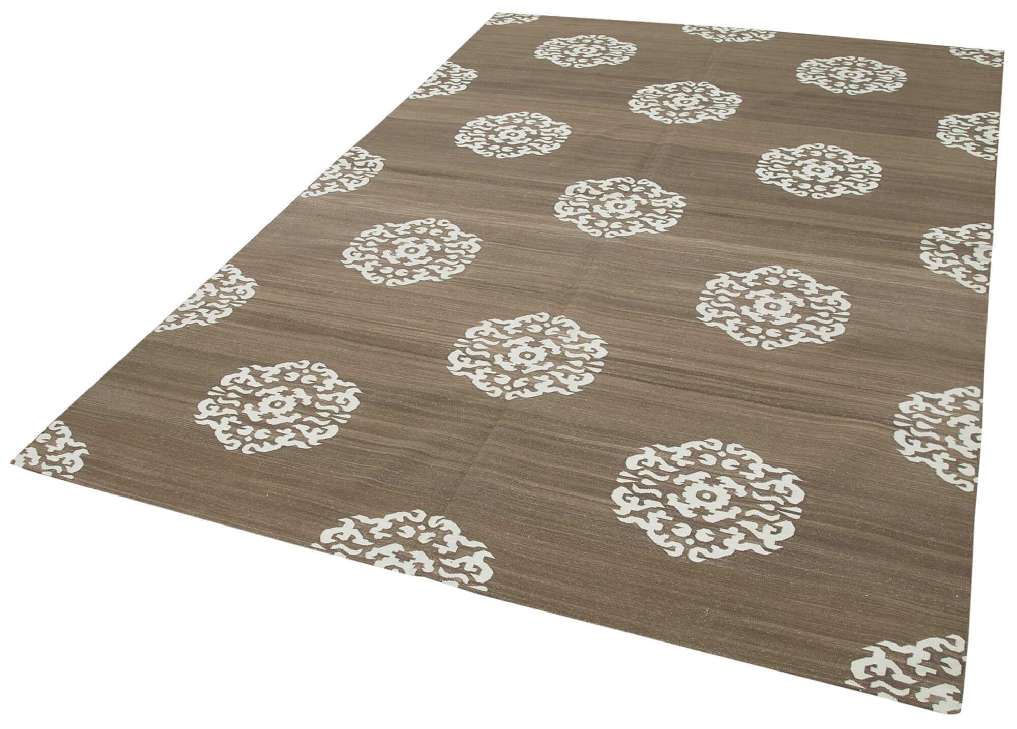 Handmade Wool Area Rug - Brown Geometric Pattern Rug, Cotton Wool Blend 5'11''x8'10''