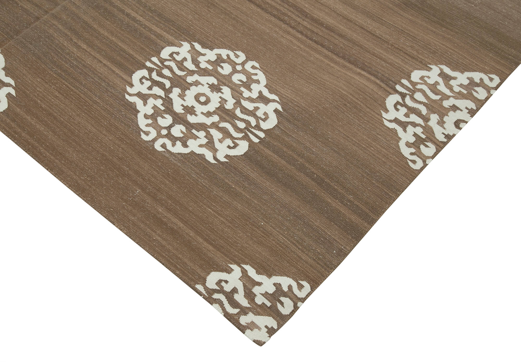 Handmade Wool Area Rug - Brown Geometric Pattern Rug, Cotton Wool Blend 5'11''x8'10''