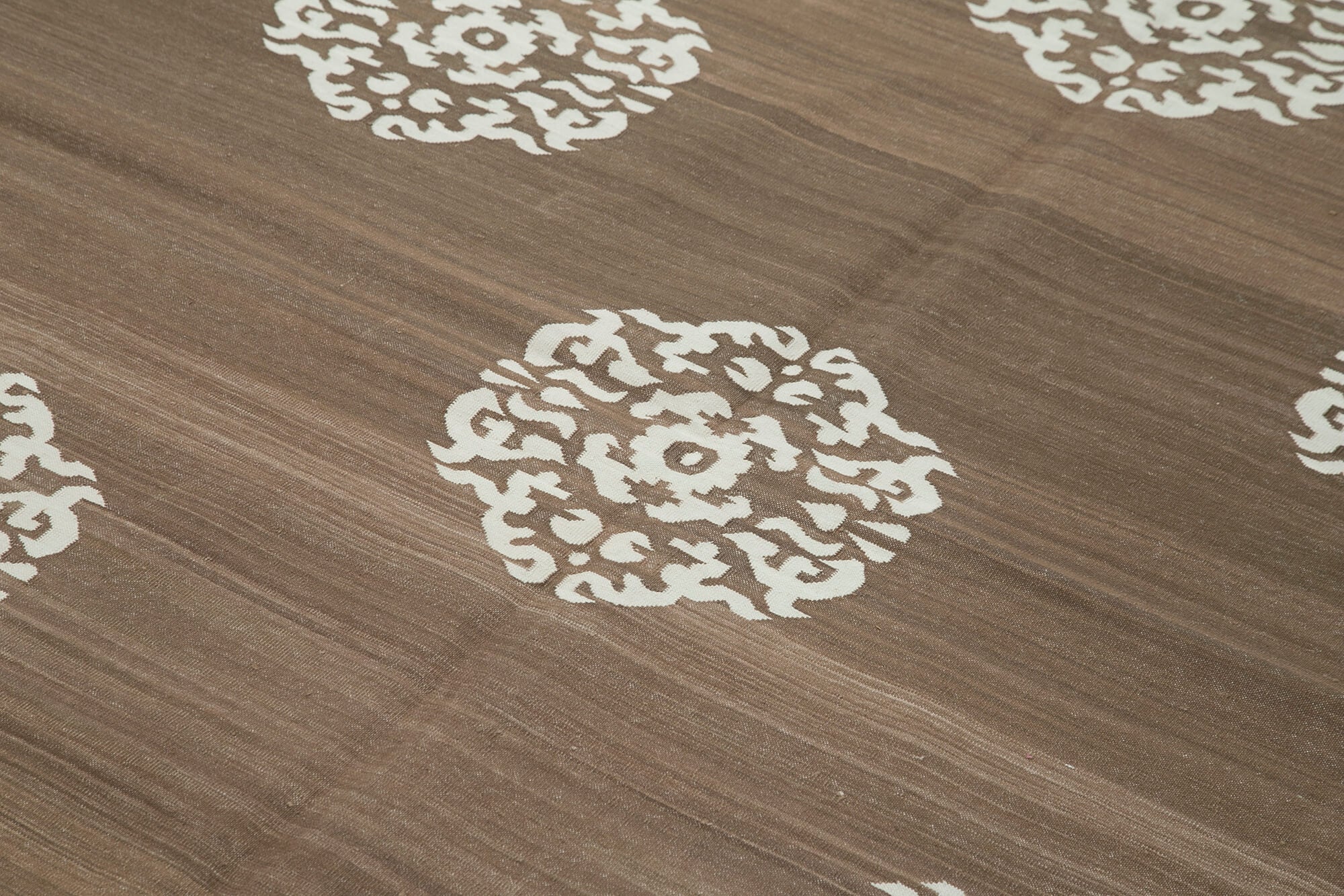Handmade Wool Area Rug - Brown Geometric Pattern Rug, Cotton Wool Blend 5'11''x8'10''